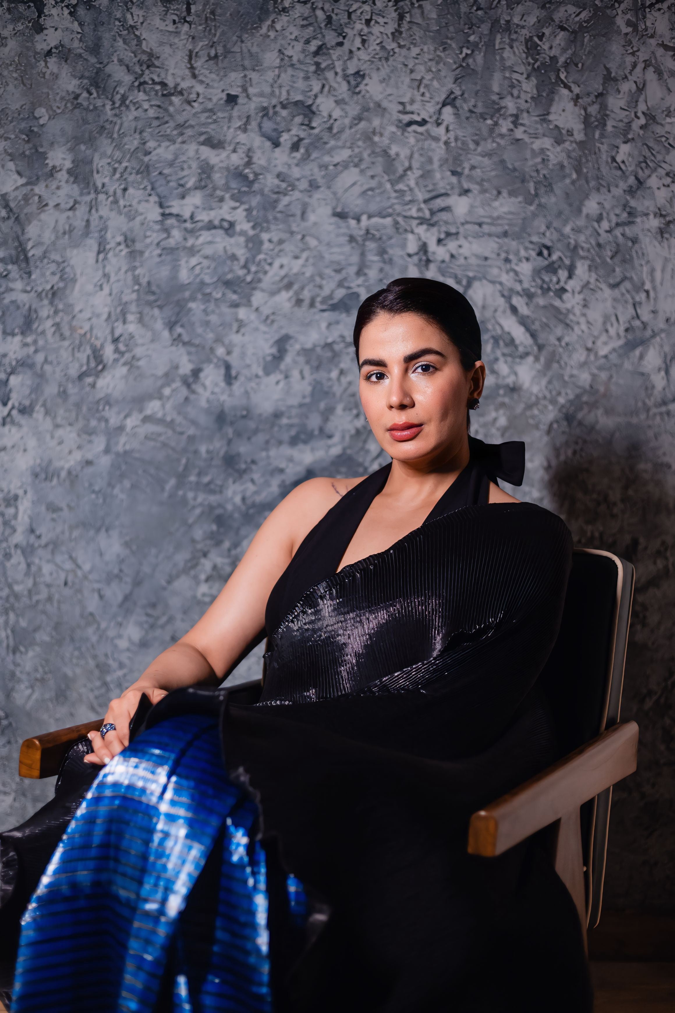 Black & striped color block multi drape saree