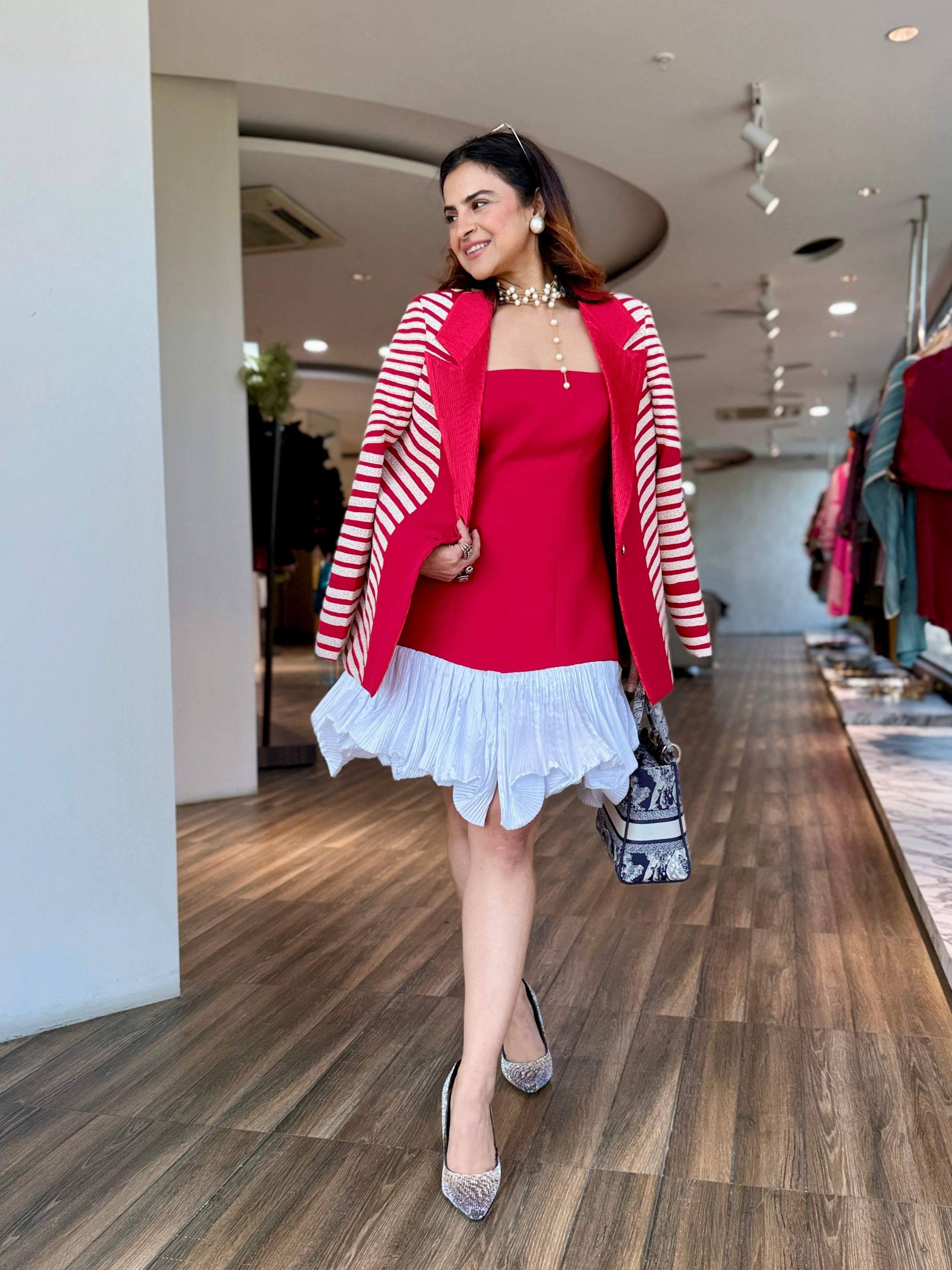 Peplum strappy dress in red