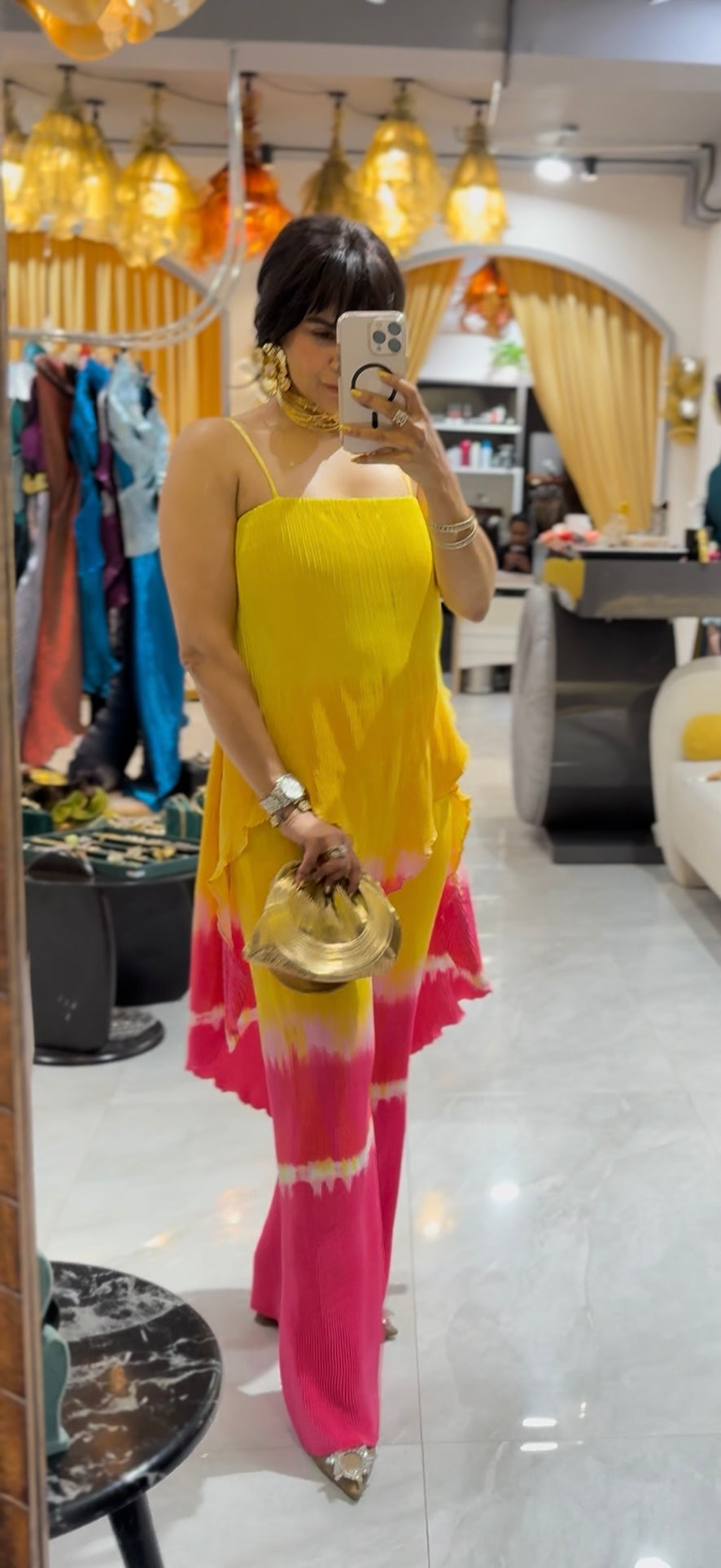 Pink Yellow Ombre layered pants set