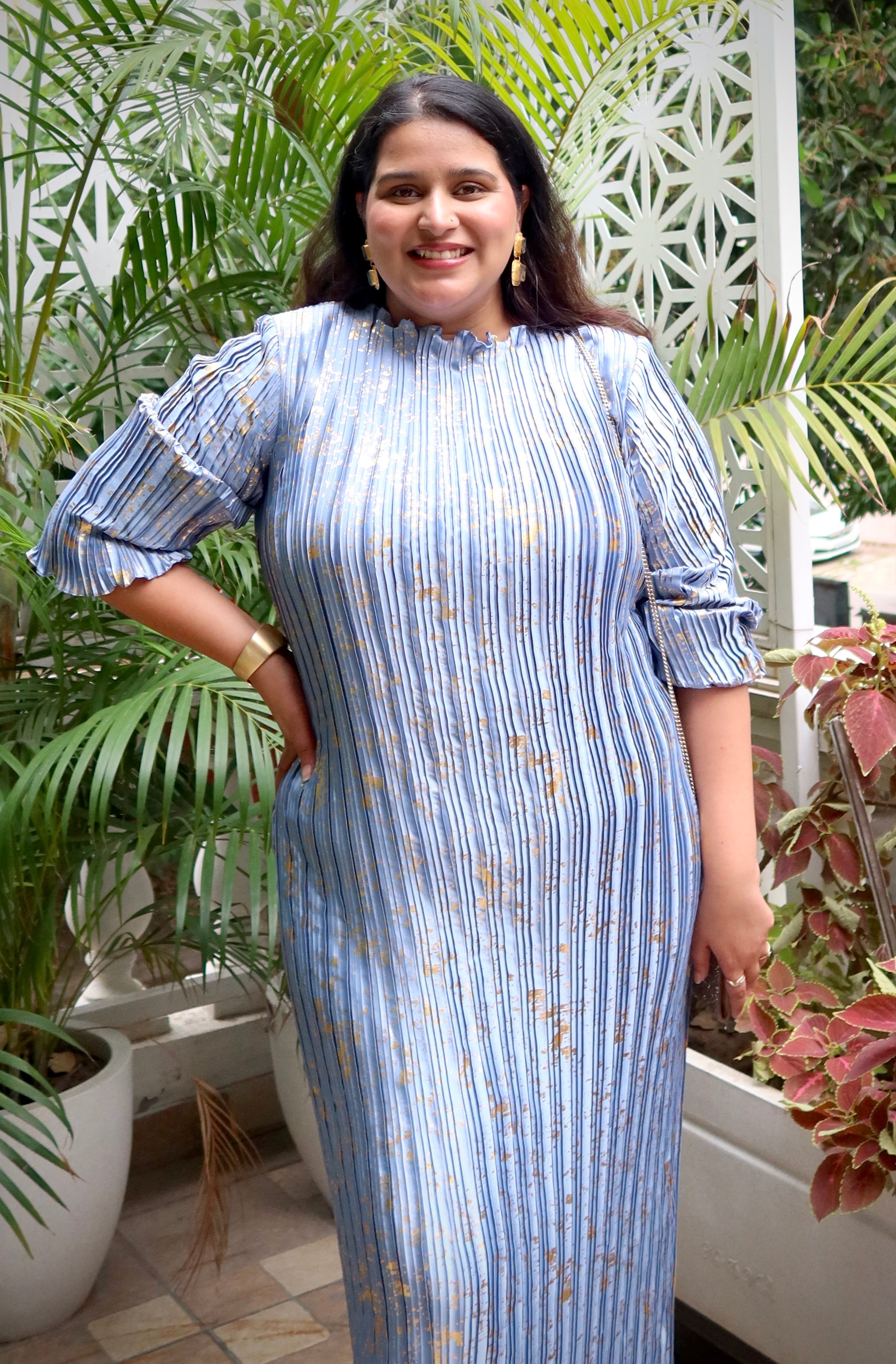 Ice Frost Pleated Dress in Blue