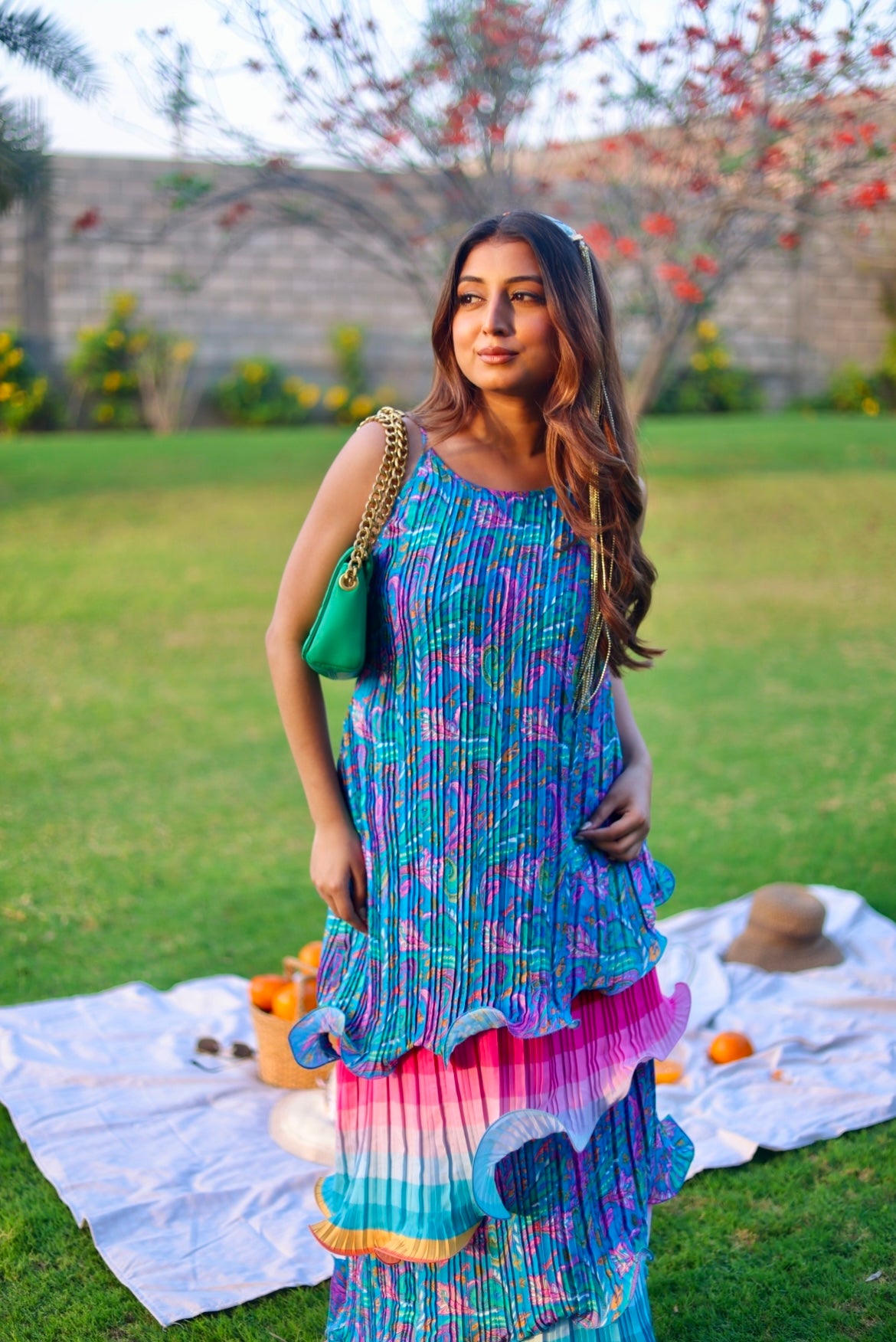 Paisley groove long ruffle layer dress