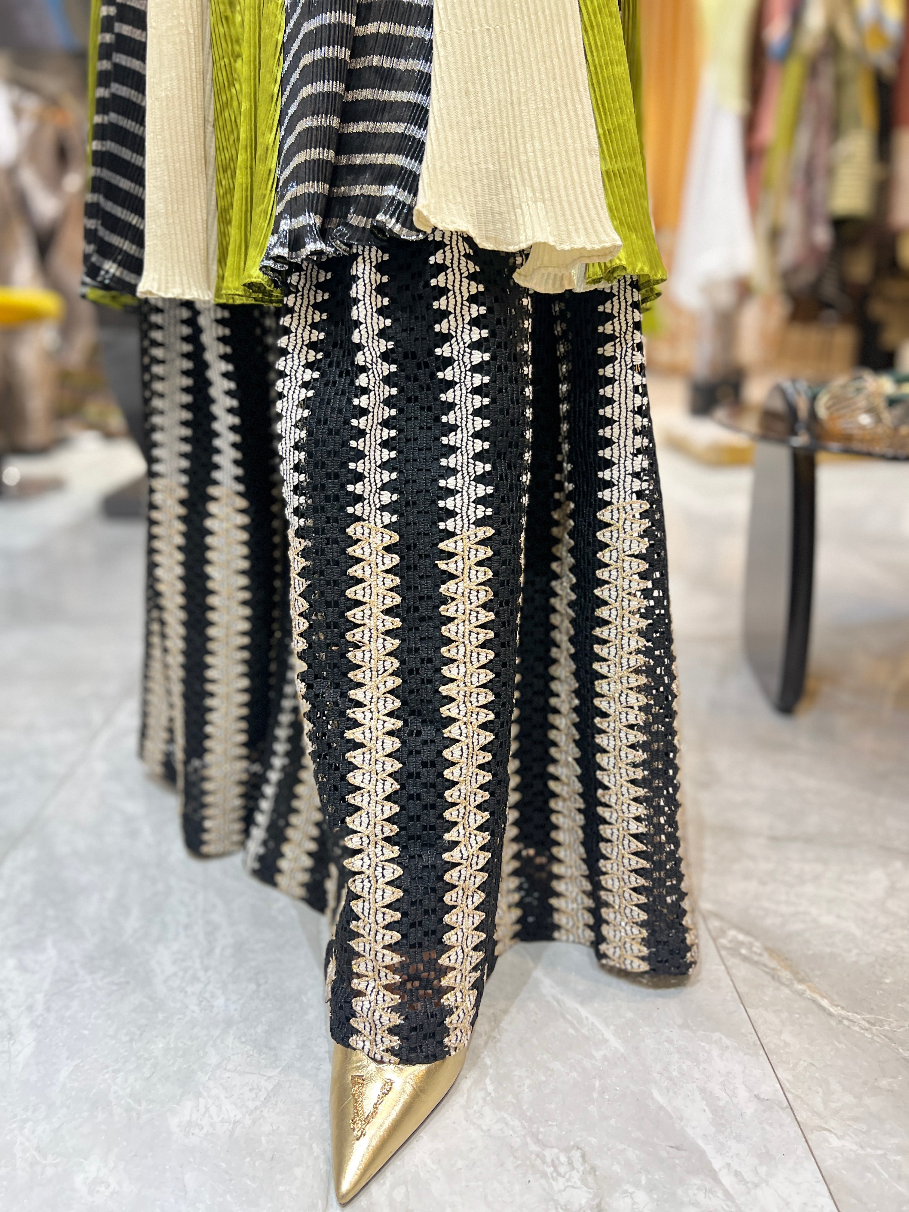 Collared embellished green gota embroidered kurta gharara set