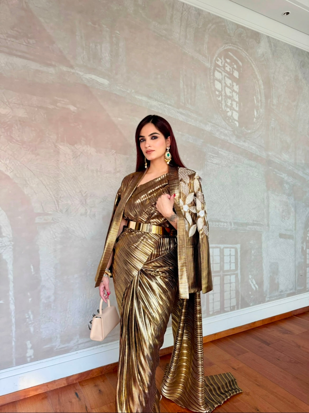 Renaissance Gold power drape saree blazer set