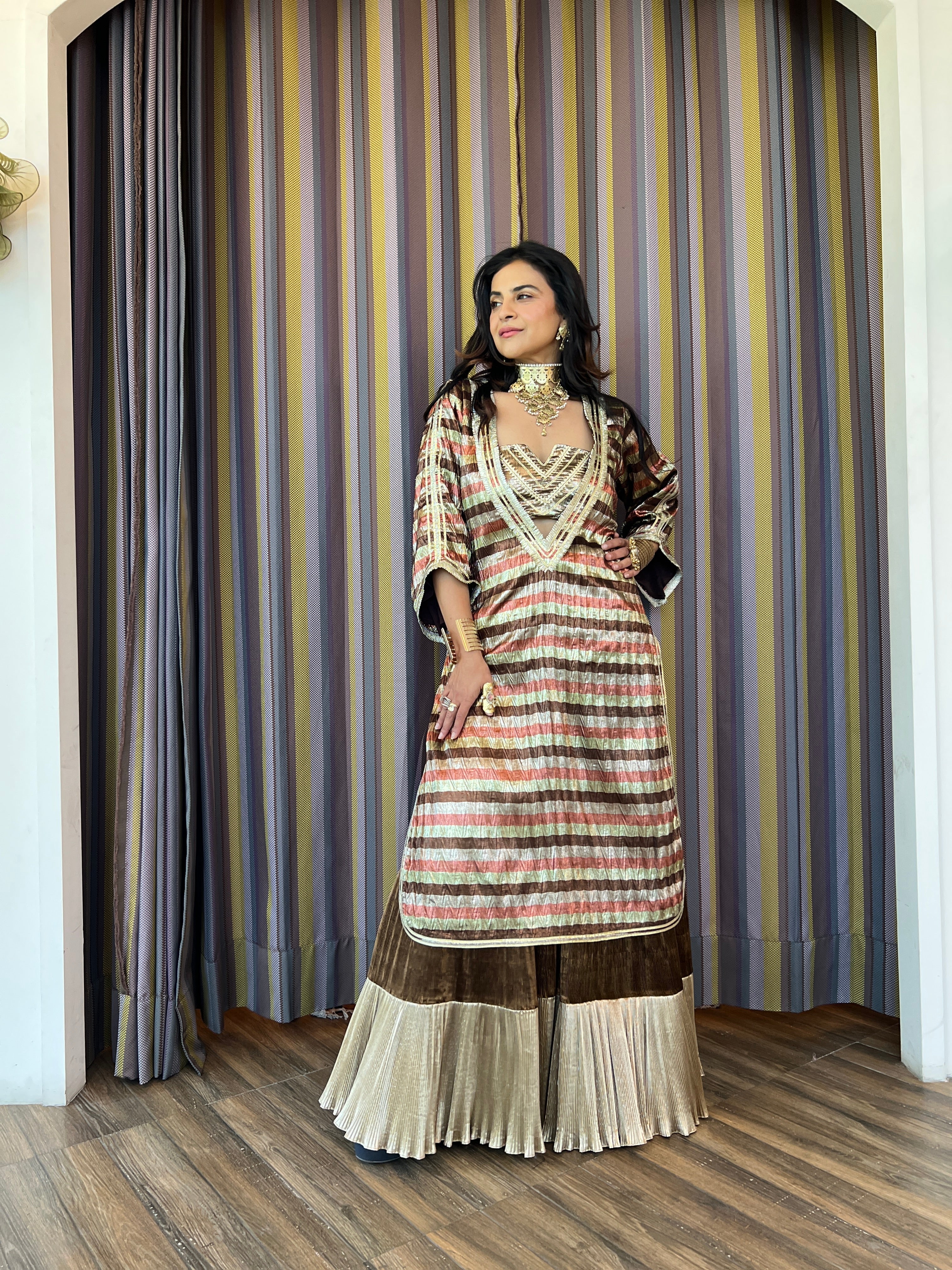 Gharara set in copper stripe