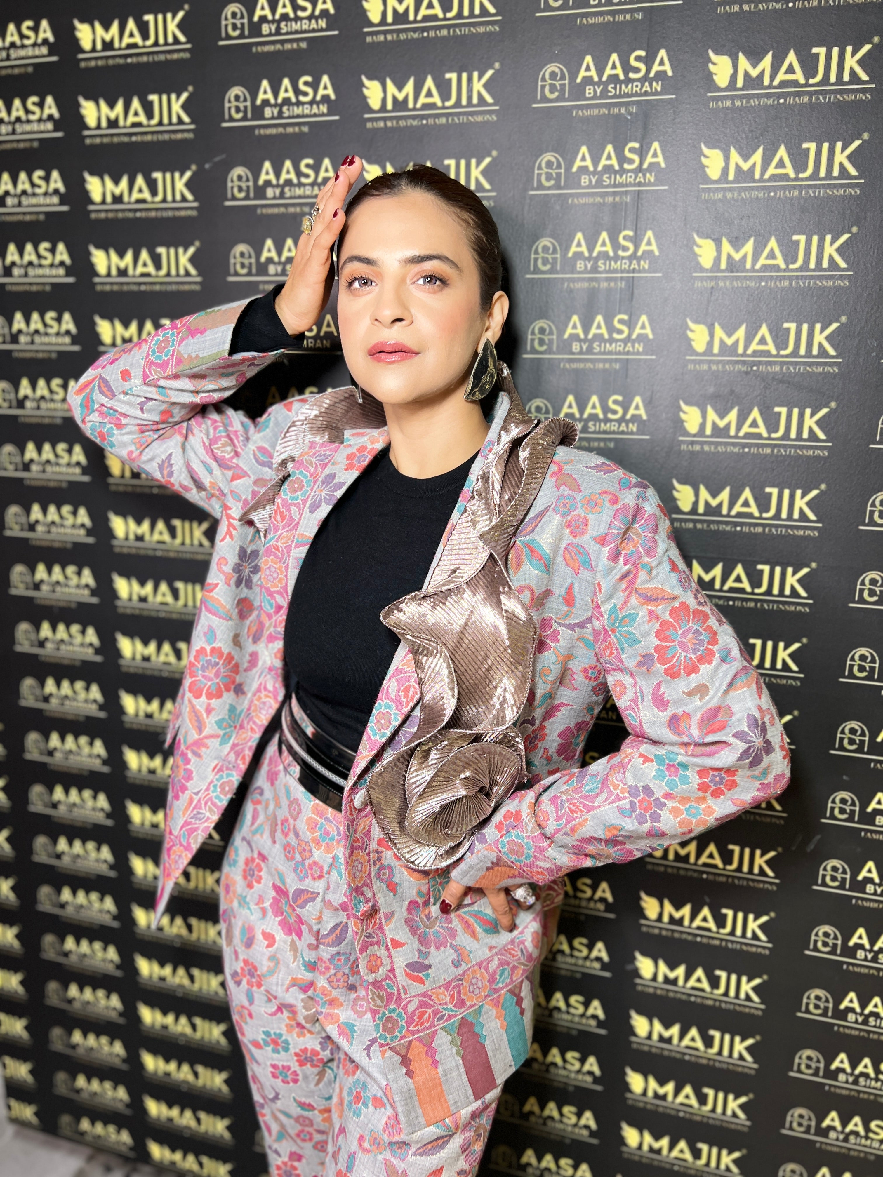 Floral Mauve Wool Swirl Blazer Set