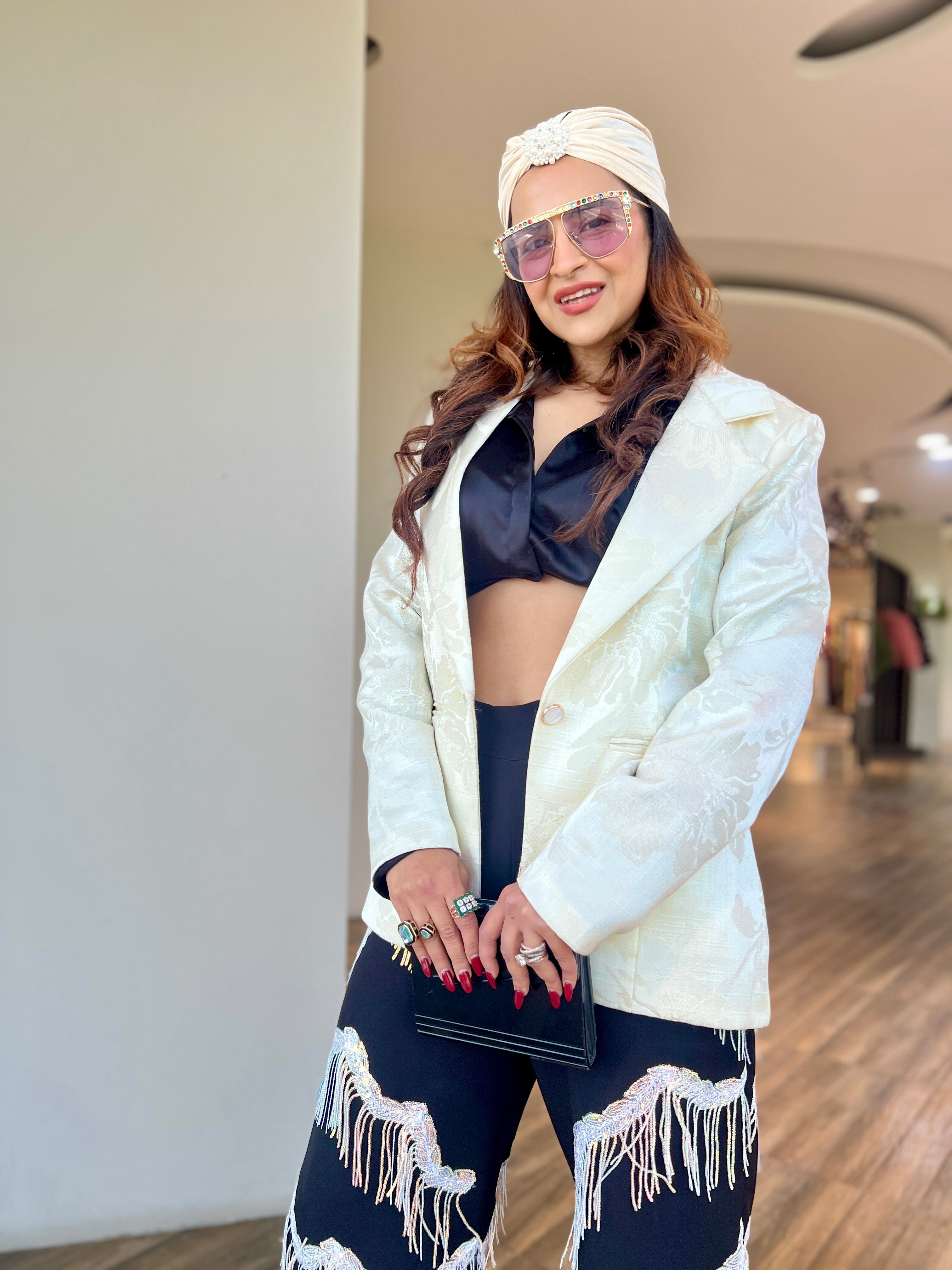 White Jacquard power blazer