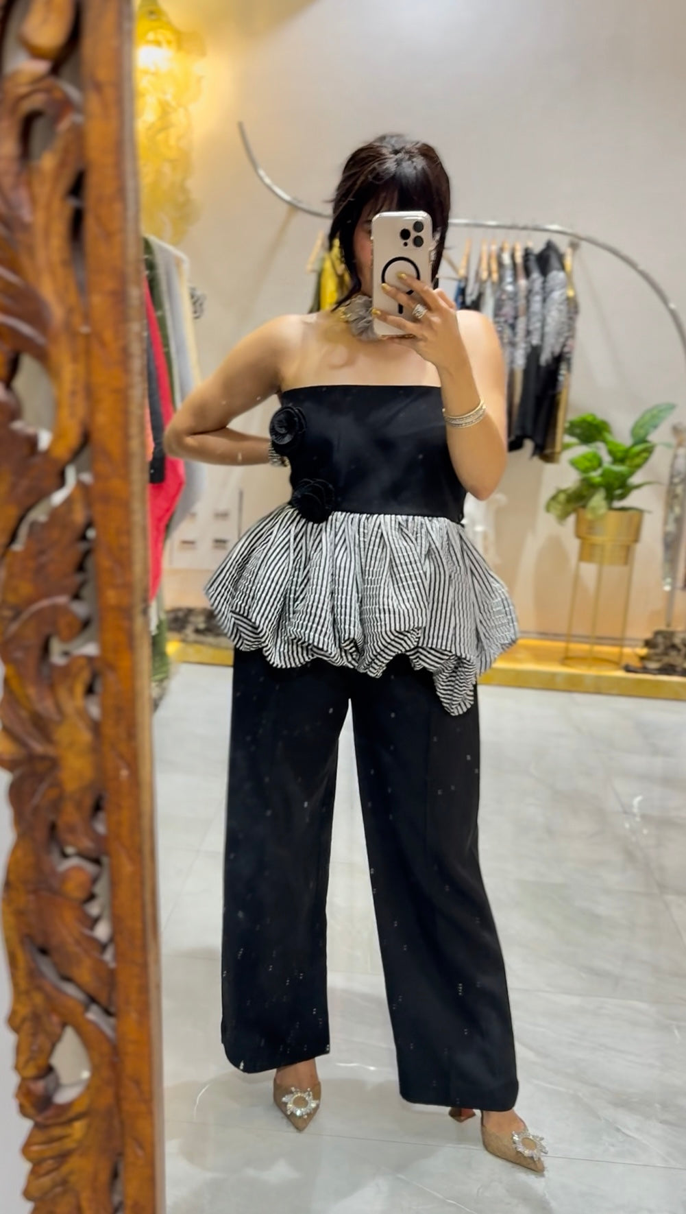 Black stripe hype peplum set