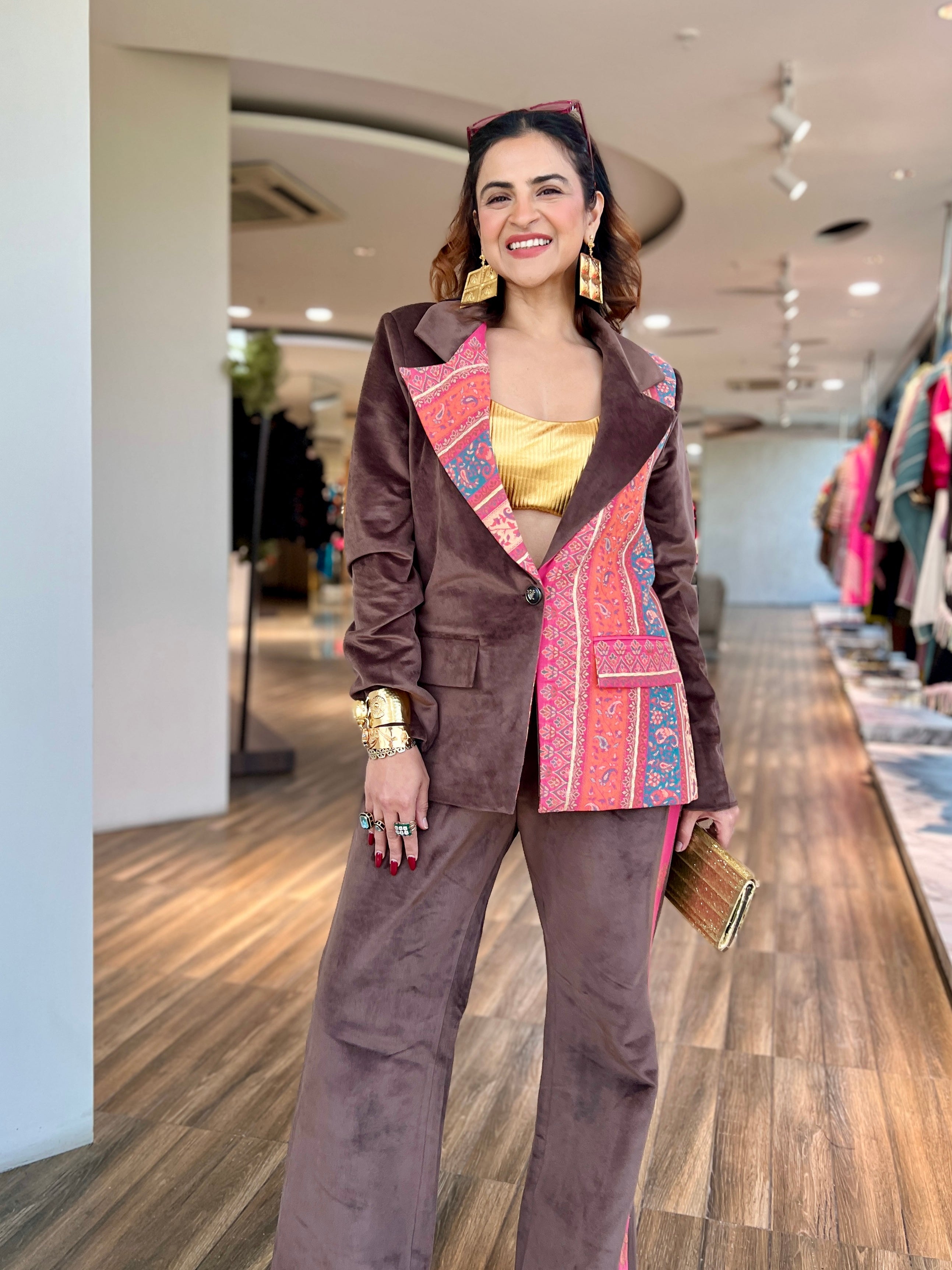 Amber Pink color block Power blazer set