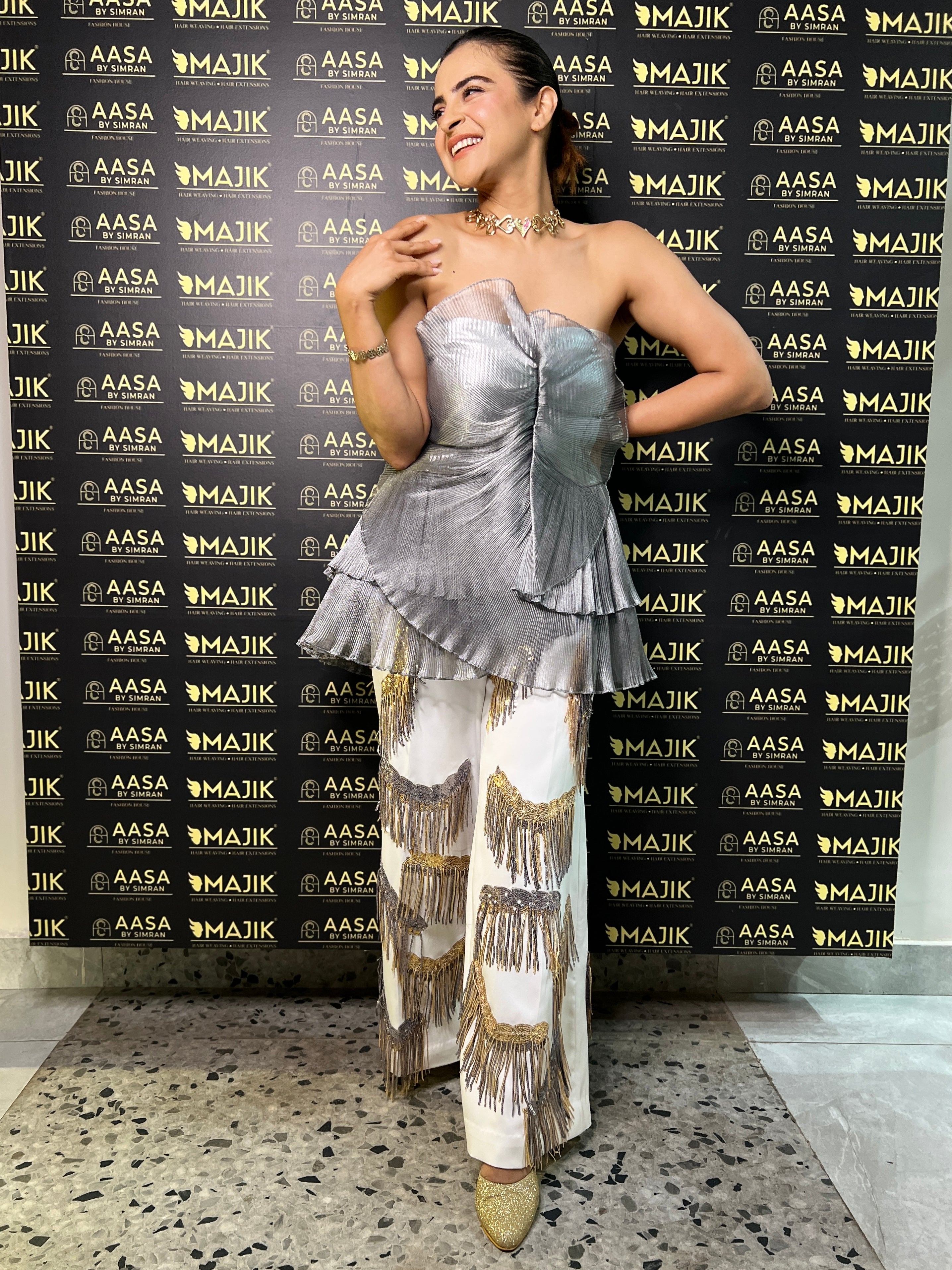 Ivory white pants with silver & gold tassels