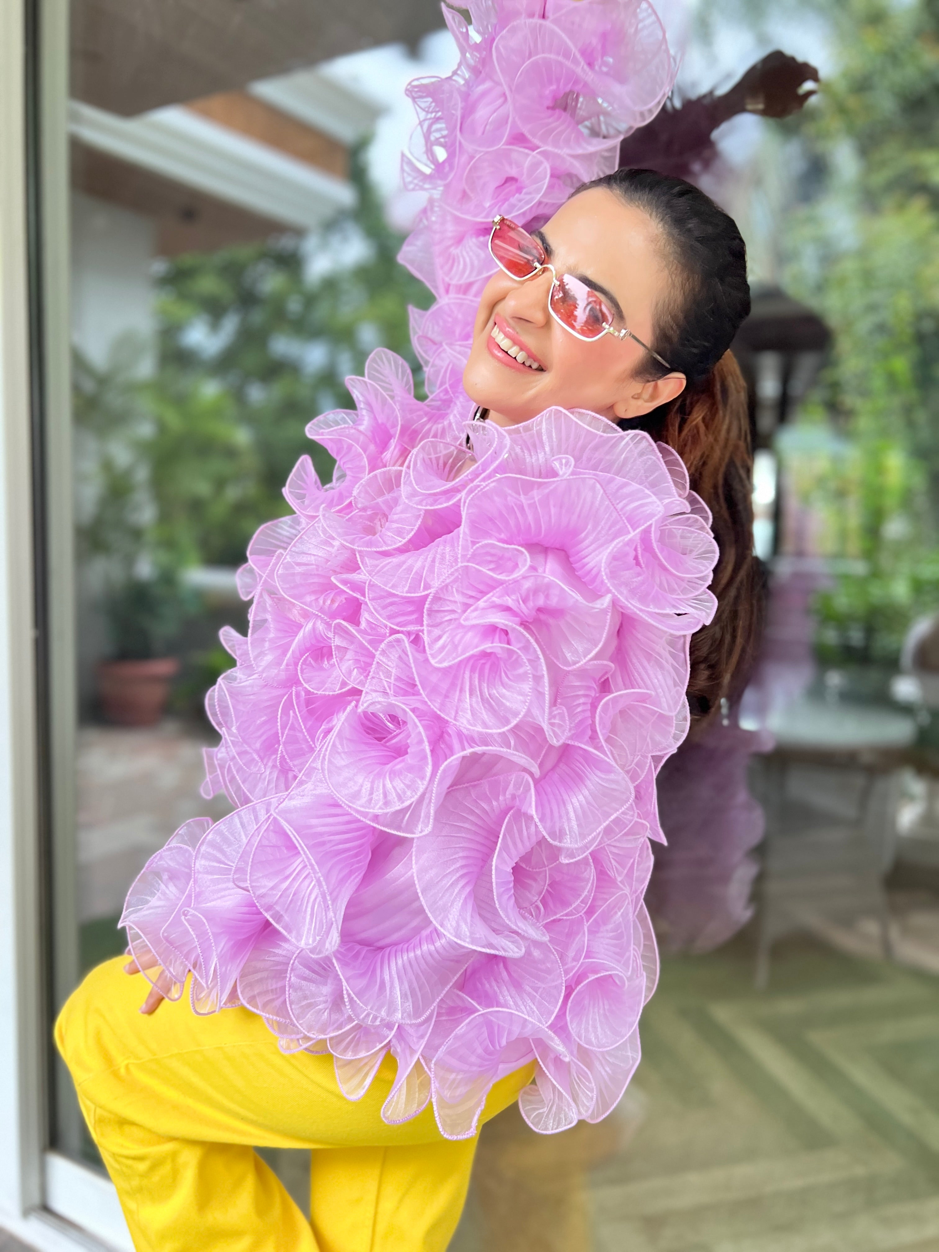 Cotton Cloud Ruffle Cape in Lavender