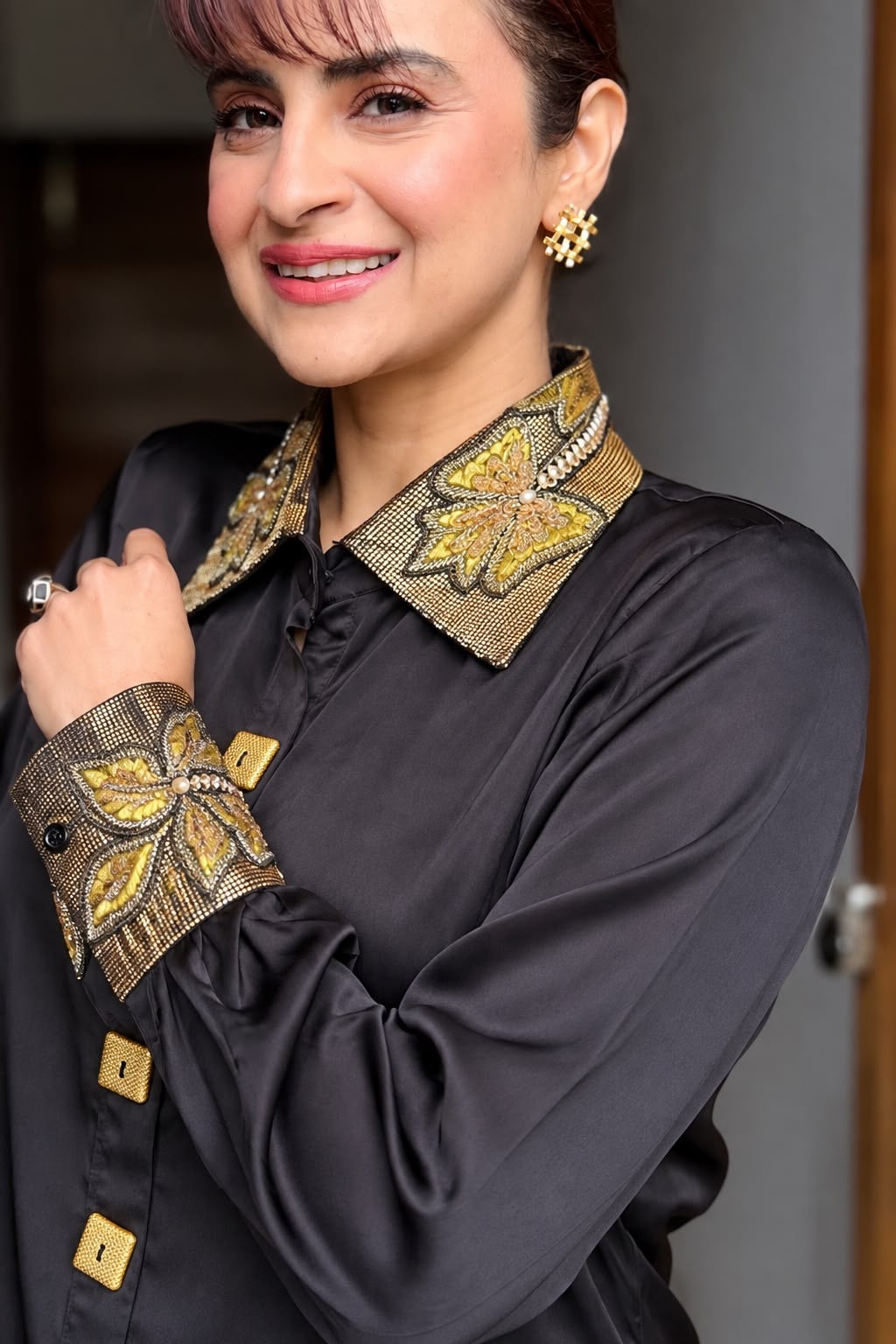 Black Armani Shirt with Gold Embroidery