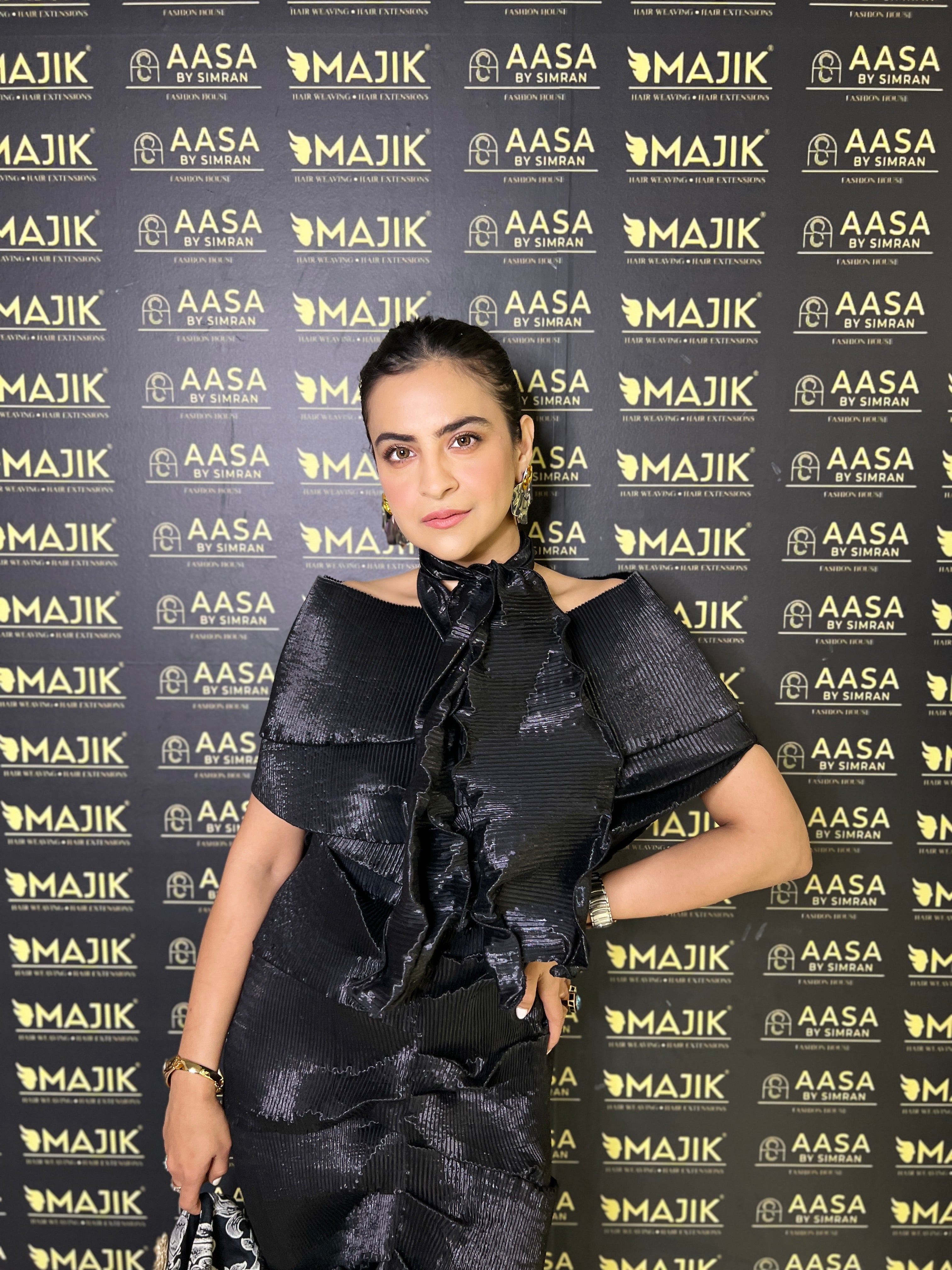 Black long swirl wrap dress