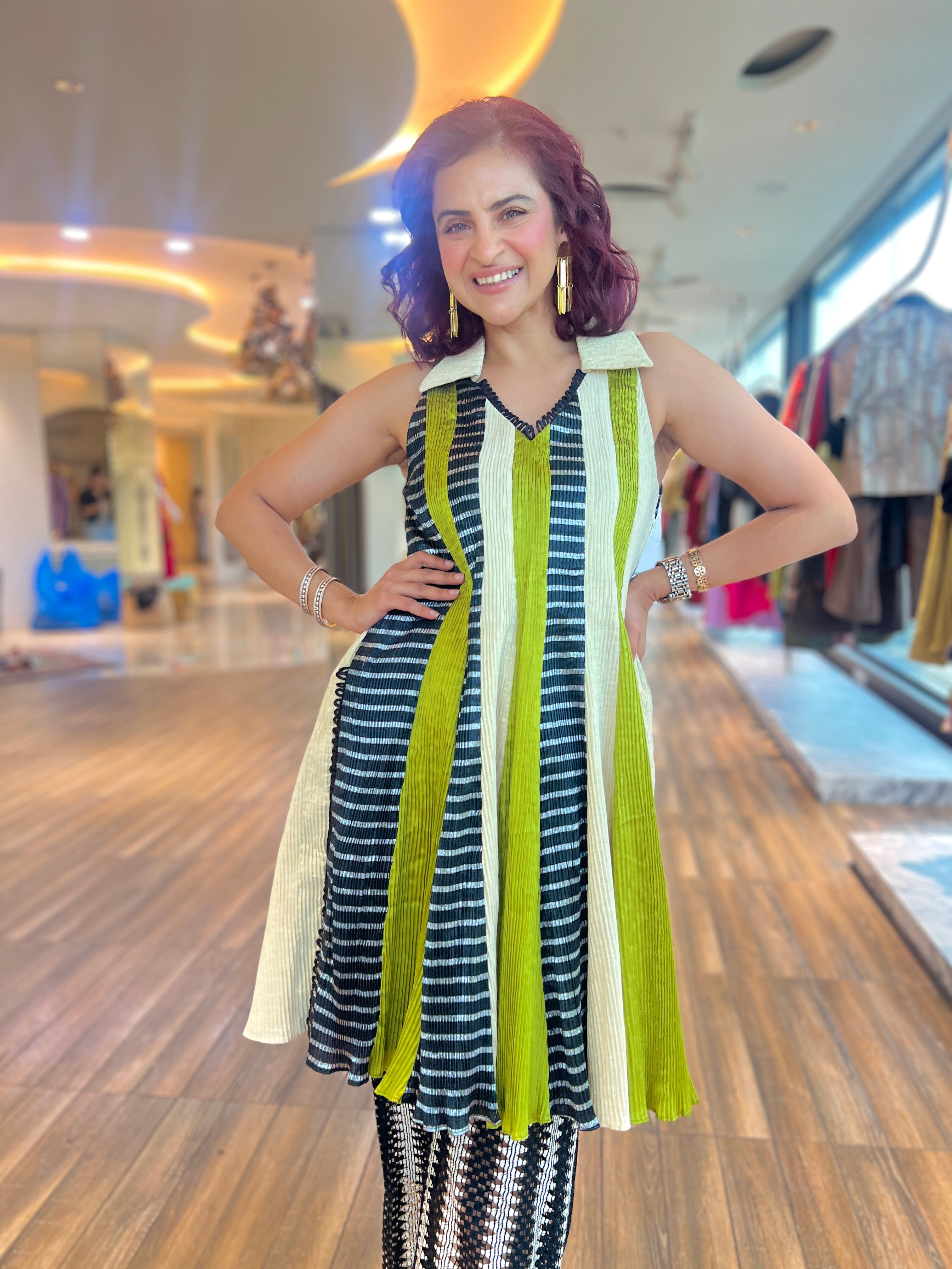 Collared Green Anarkali Multicolor gota embroidered kurta pants set