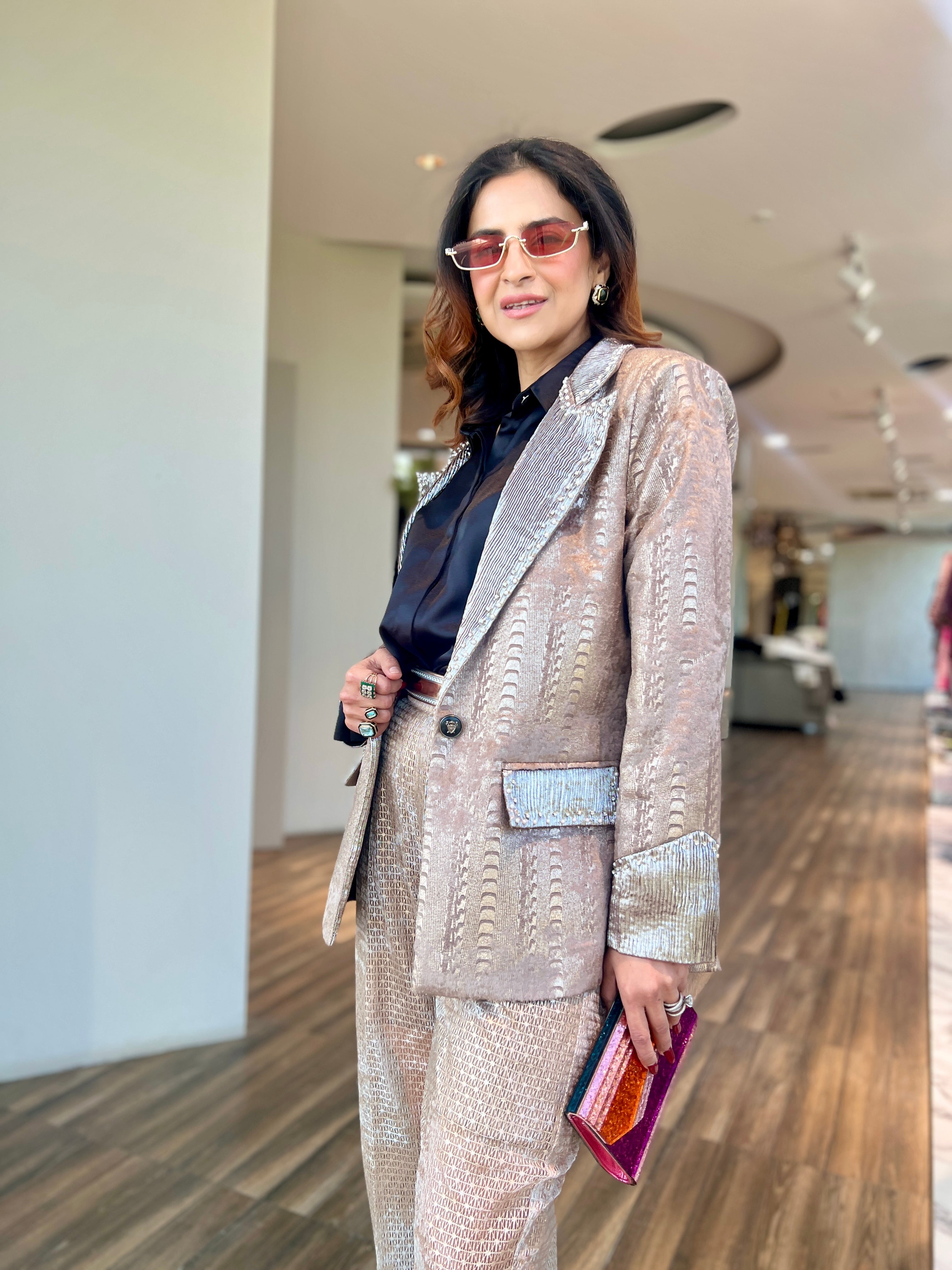 Champagne muse jacquard power blazer set