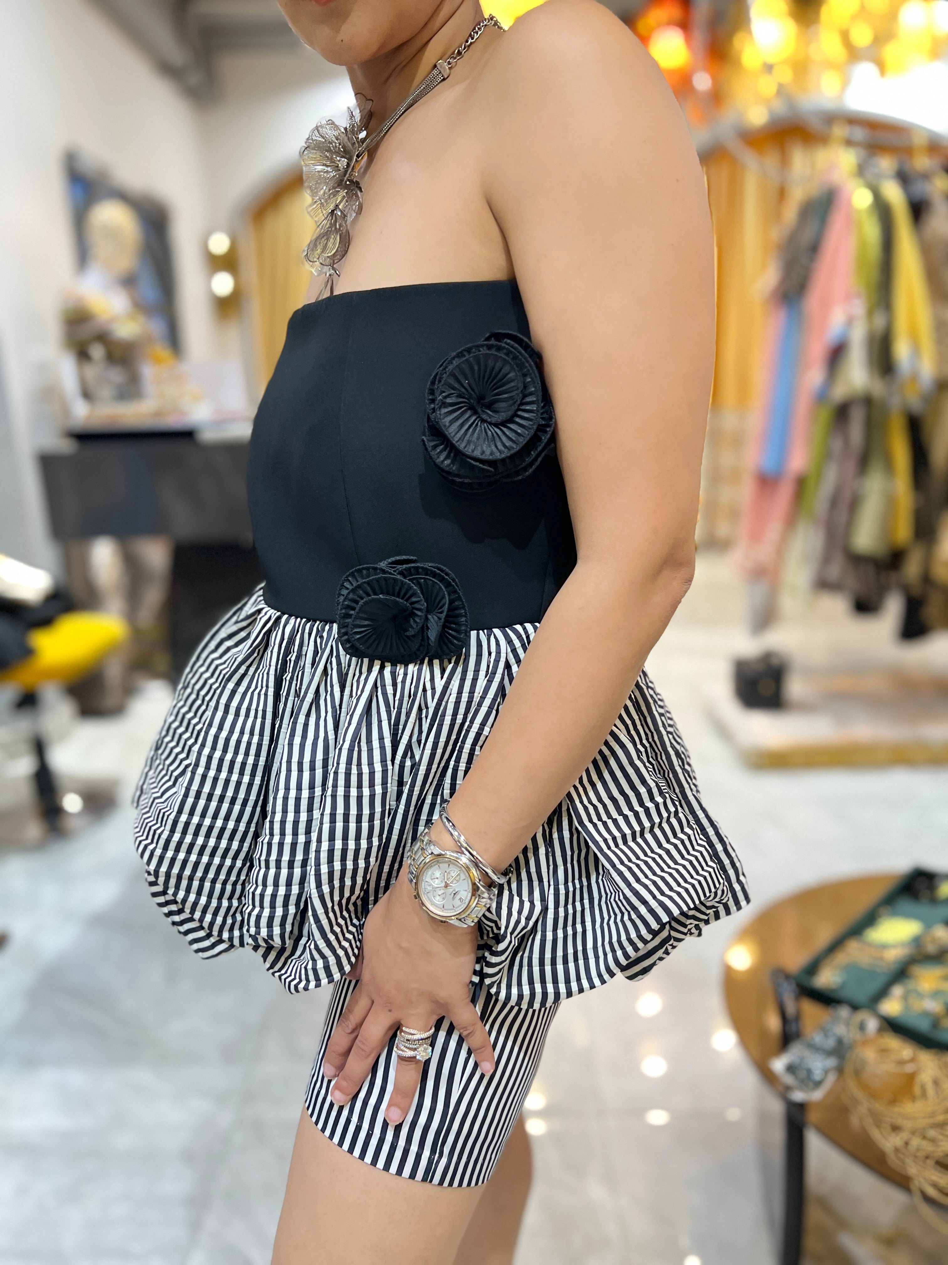 Black stripe hype peplum set