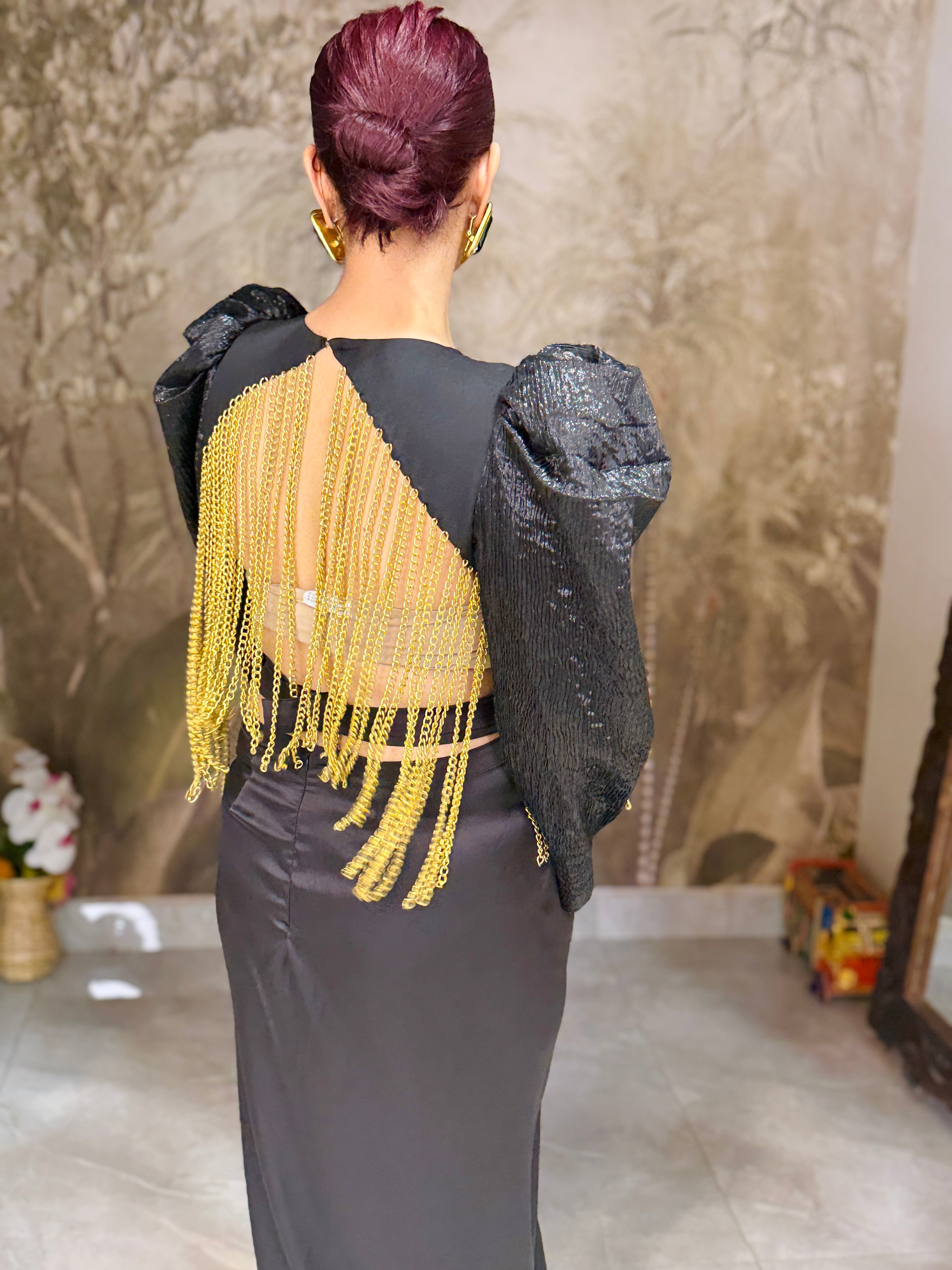 Black tassel shoulder cape , ( with skirt )