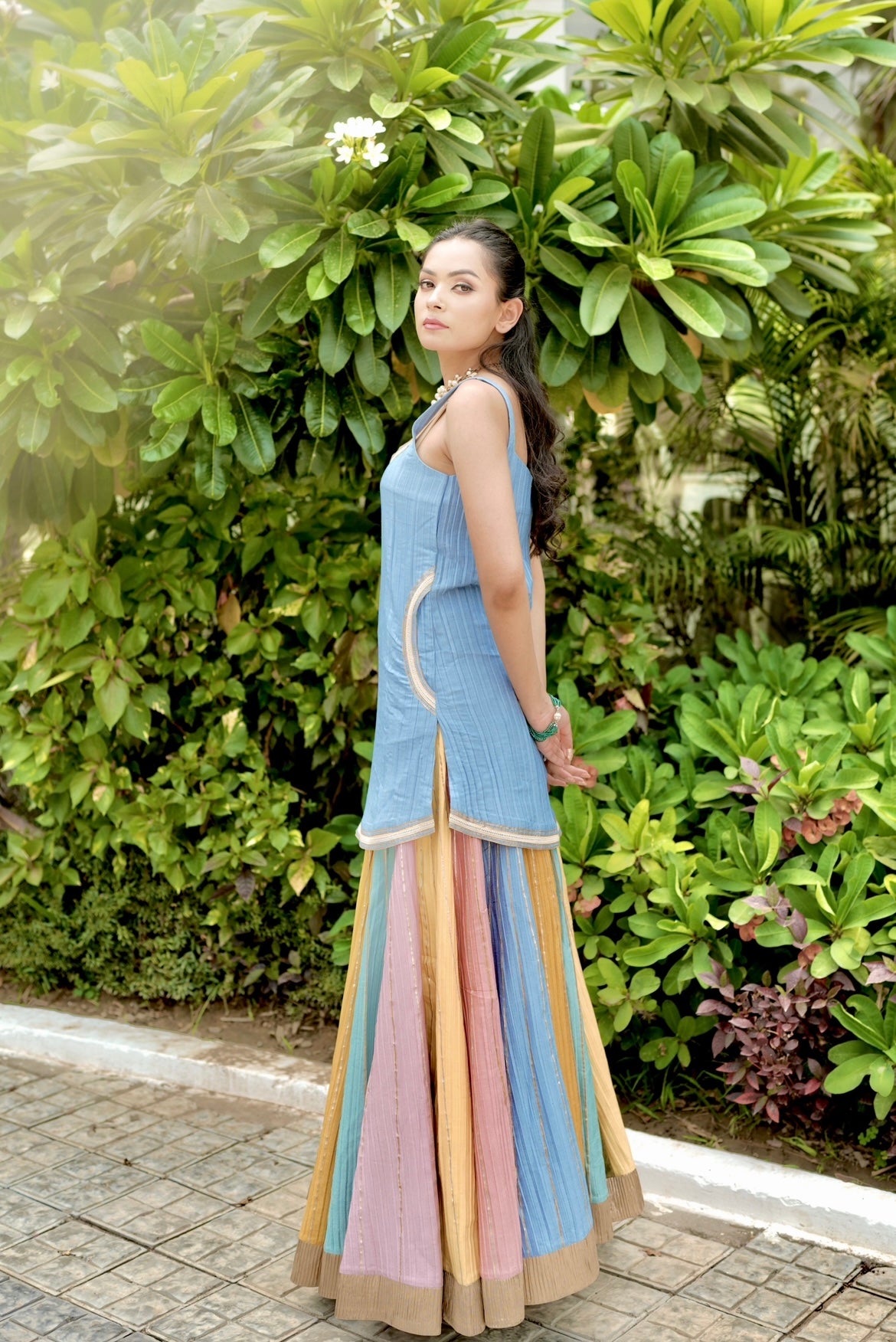 Denim multicolor Lehenga set