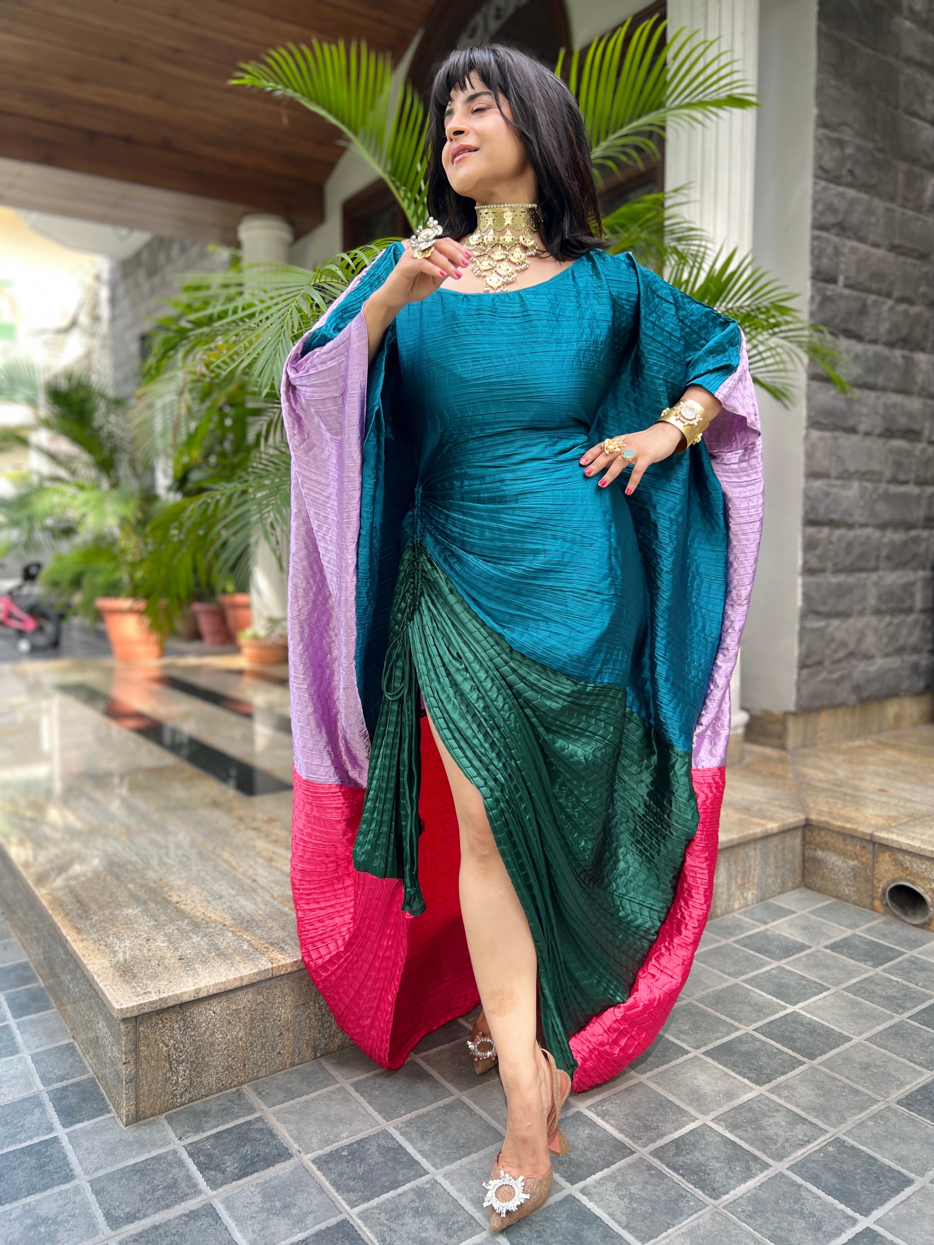 French Sapphire ruched kaftan