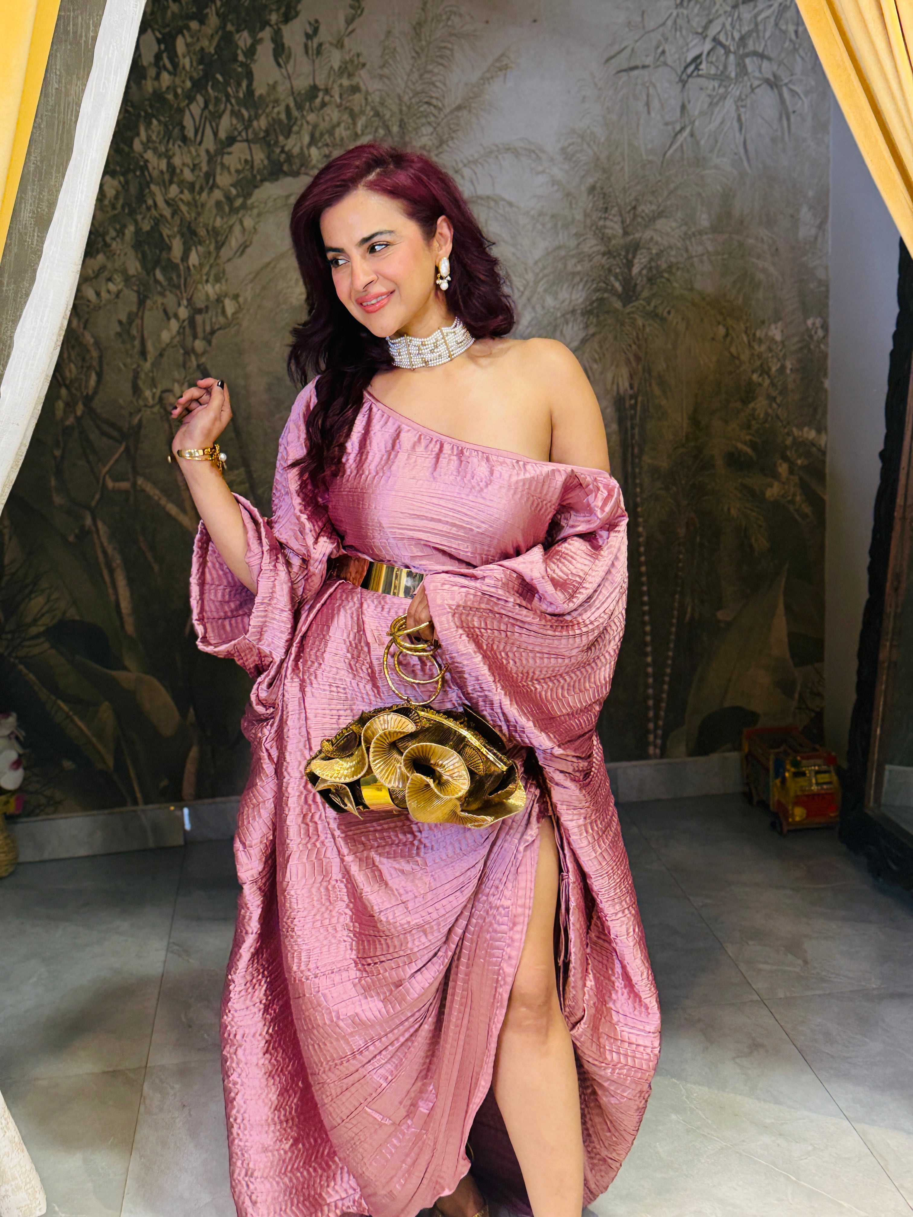 Opera Mauve ruched kaftan