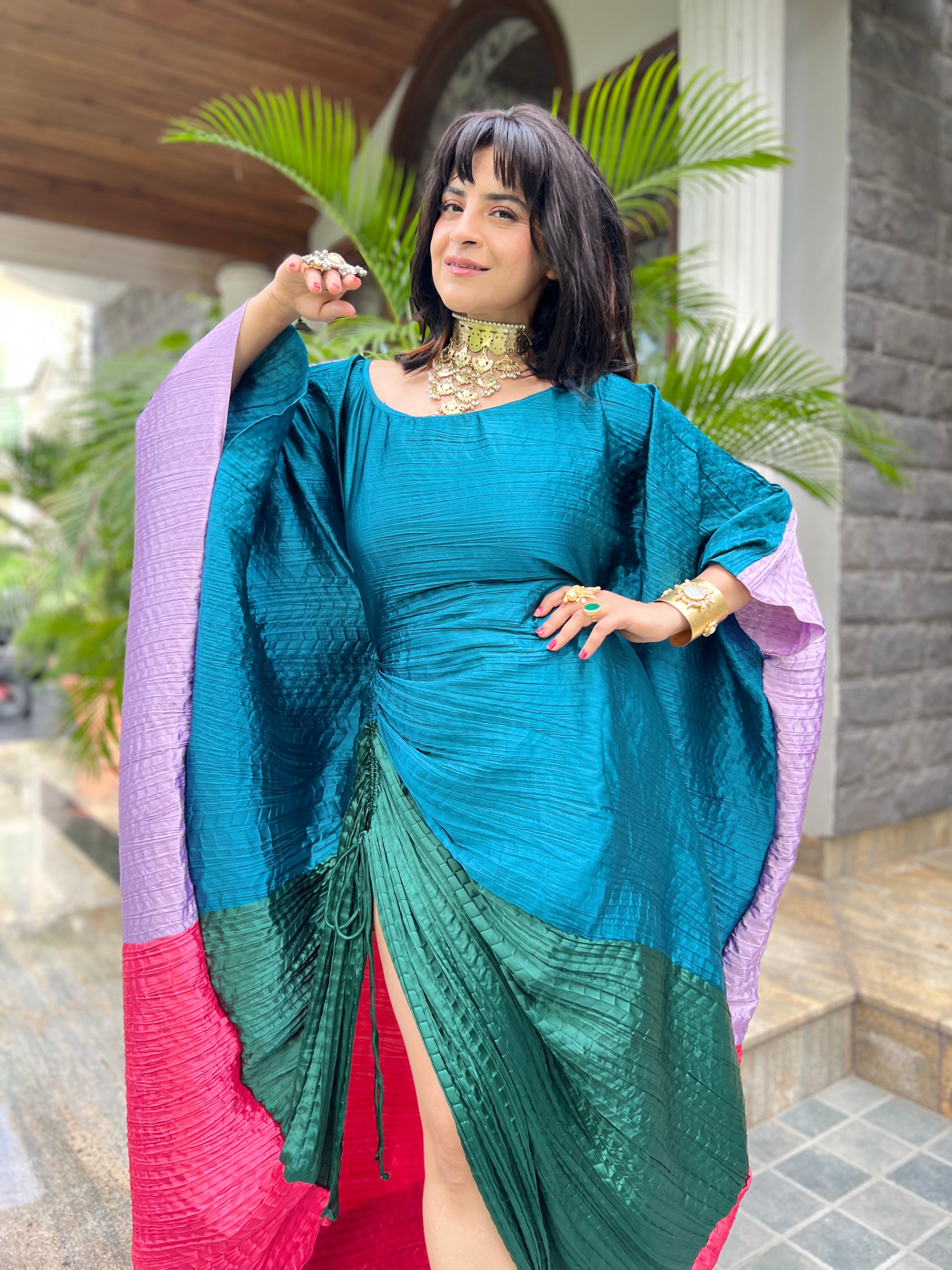 French Sapphire ruched kaftan