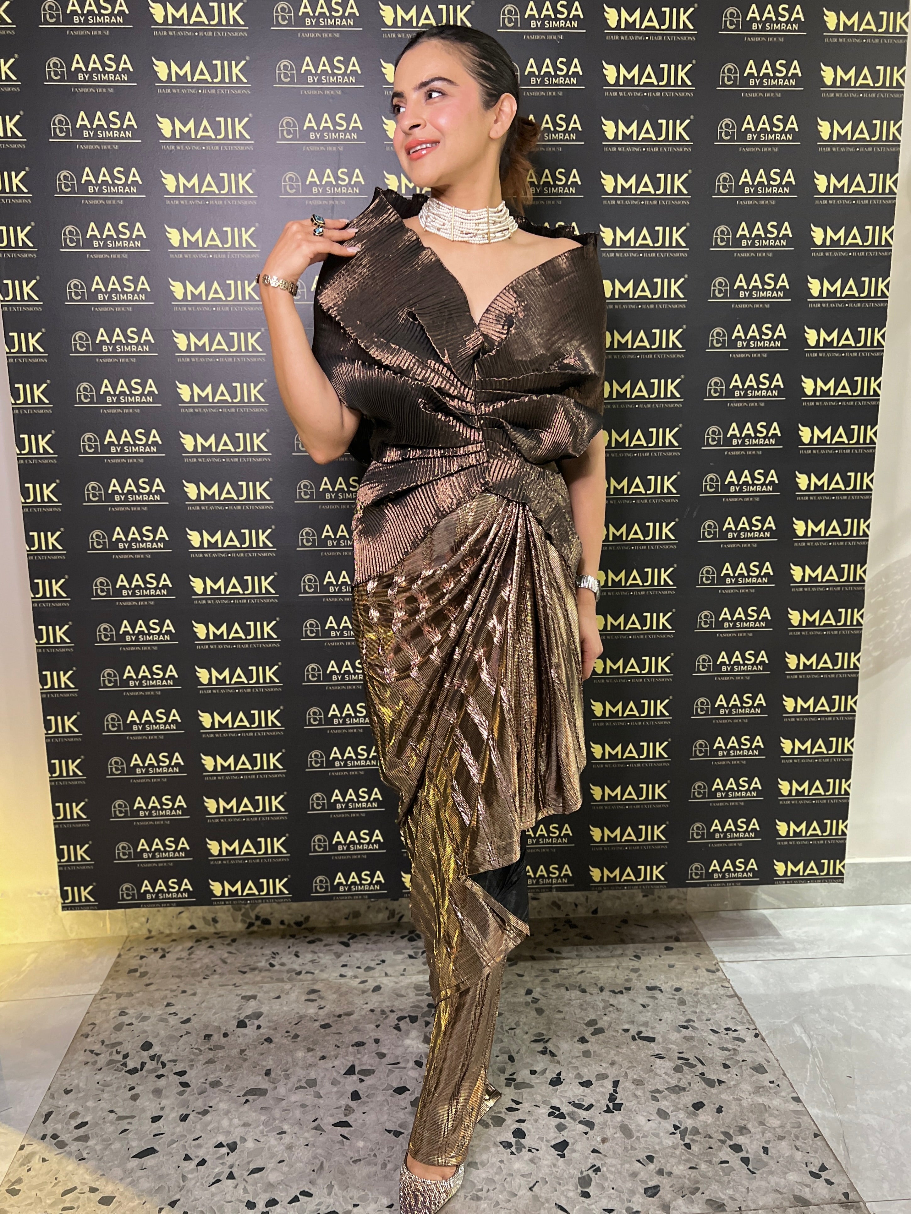 Copper glaze multi drape skirt set