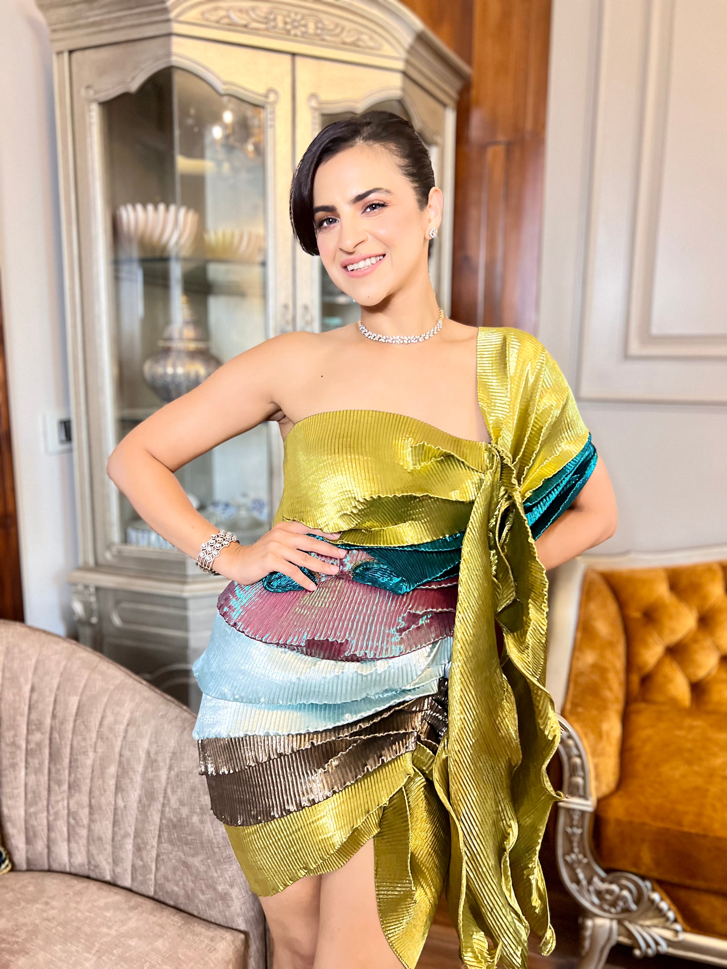 Citrus Coral Swirl Wrap dress