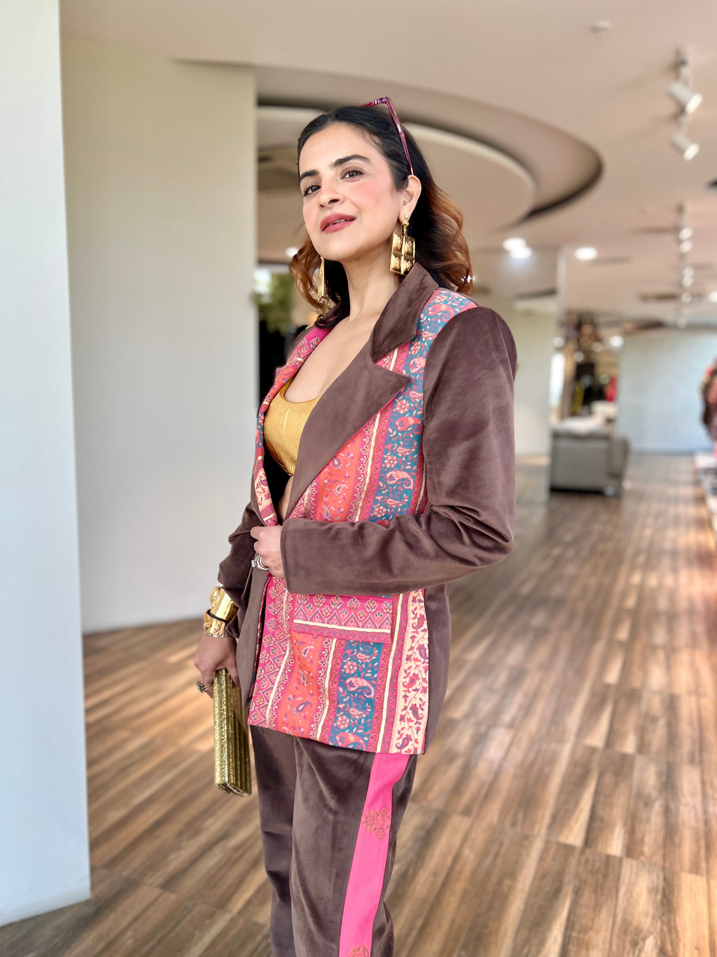 Amber Pink color block Power blazer set