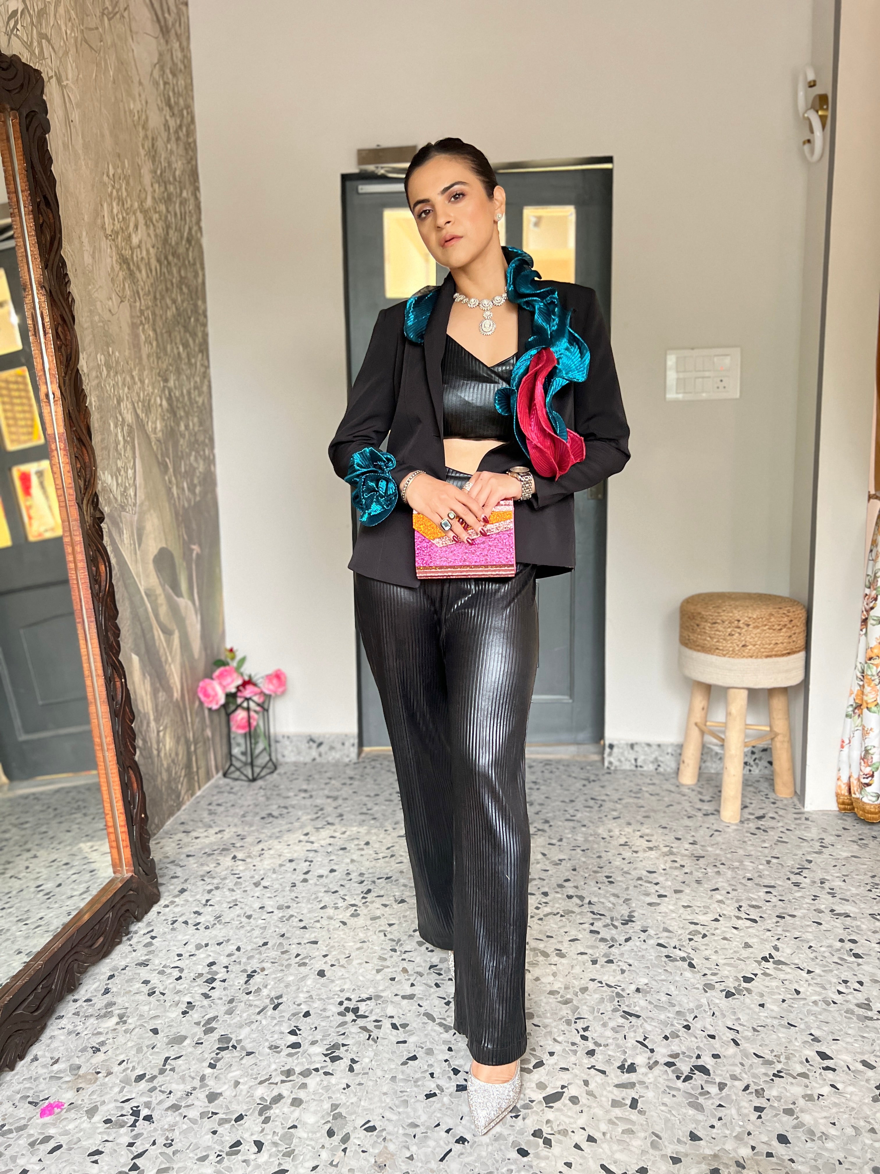 Black rose swirl Power suit in black