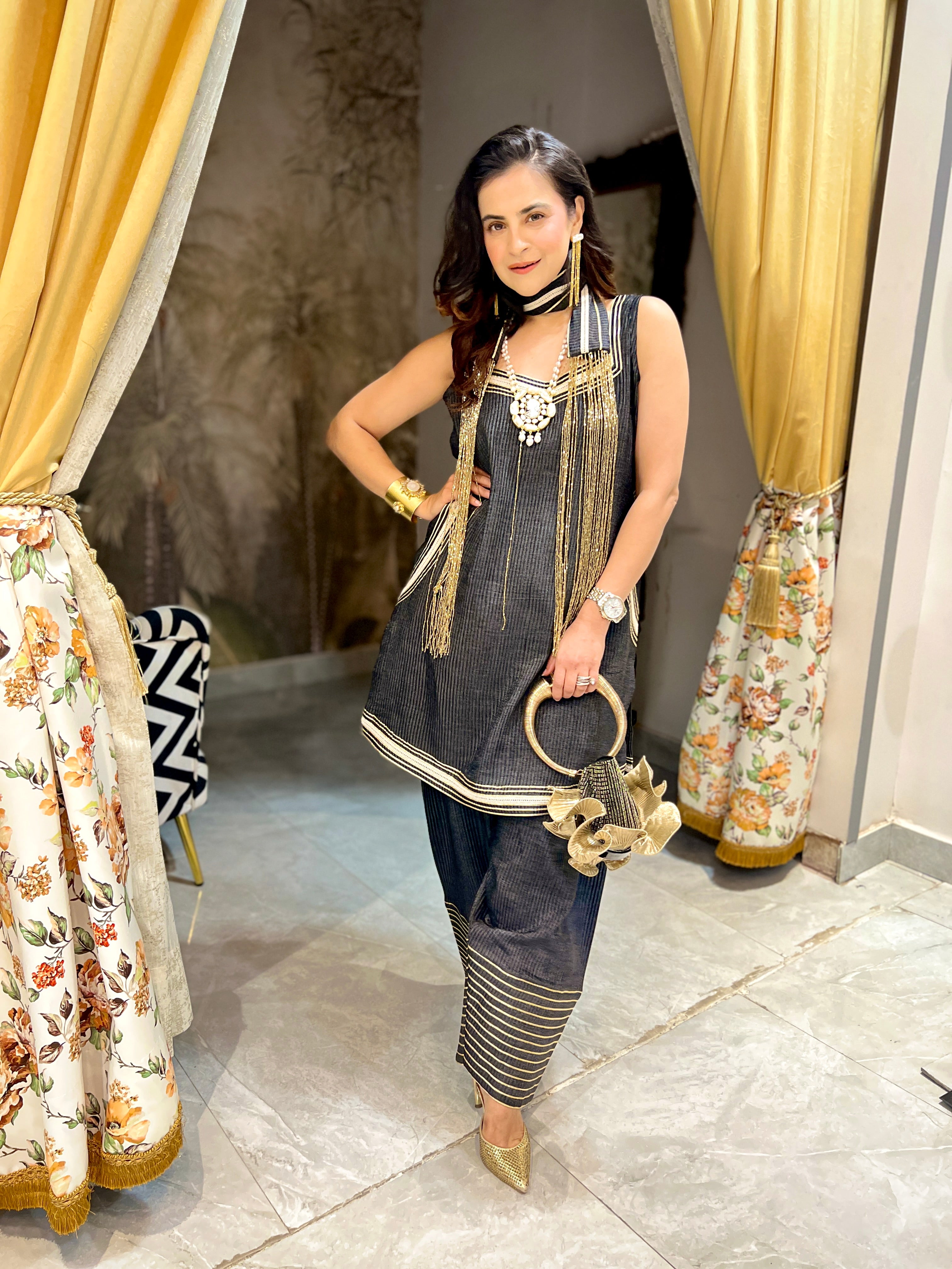 Denim black farsi salwar set