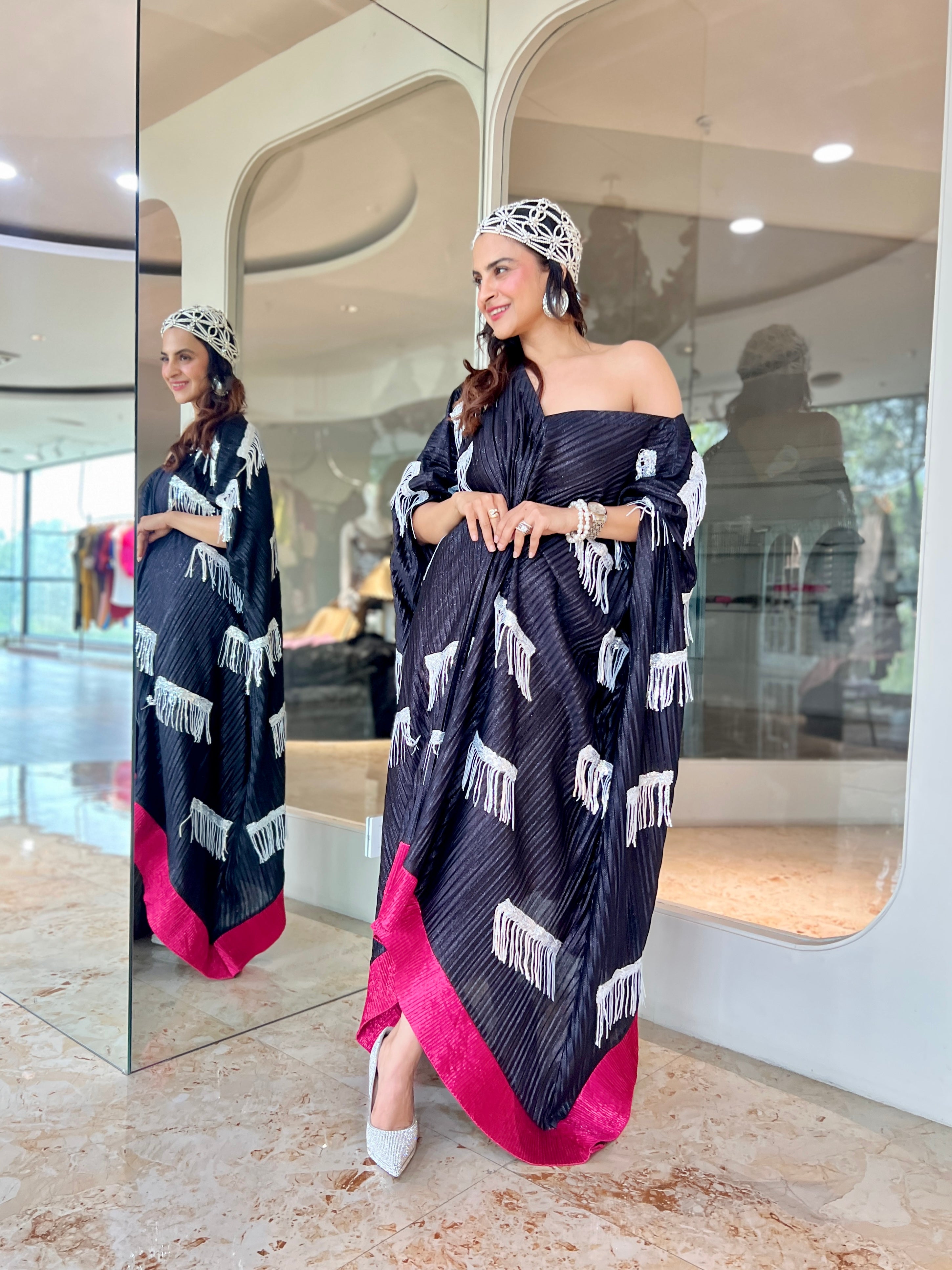 Black glitter tassel kaftan