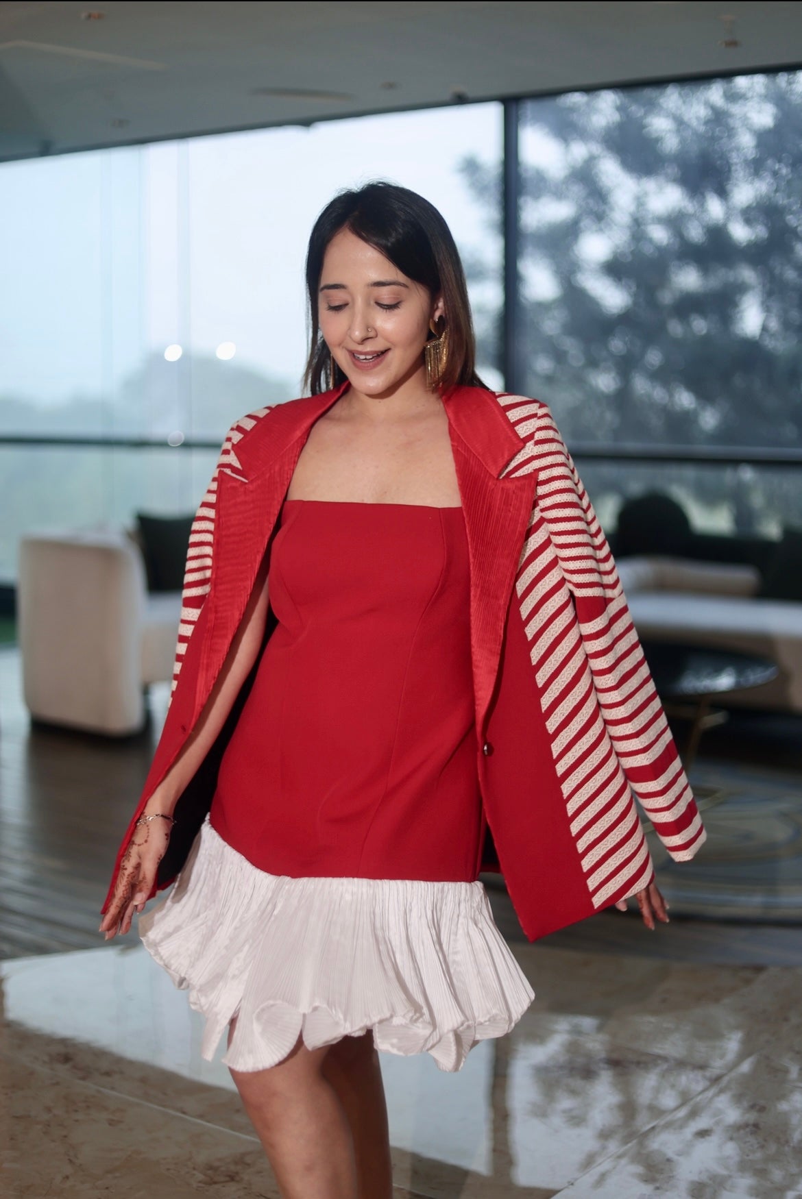 Peplum strappy dress in red