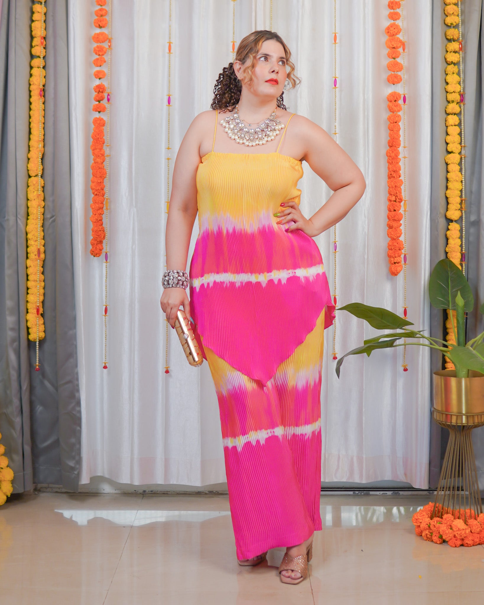 Pink Yellow Ombre layered pants set