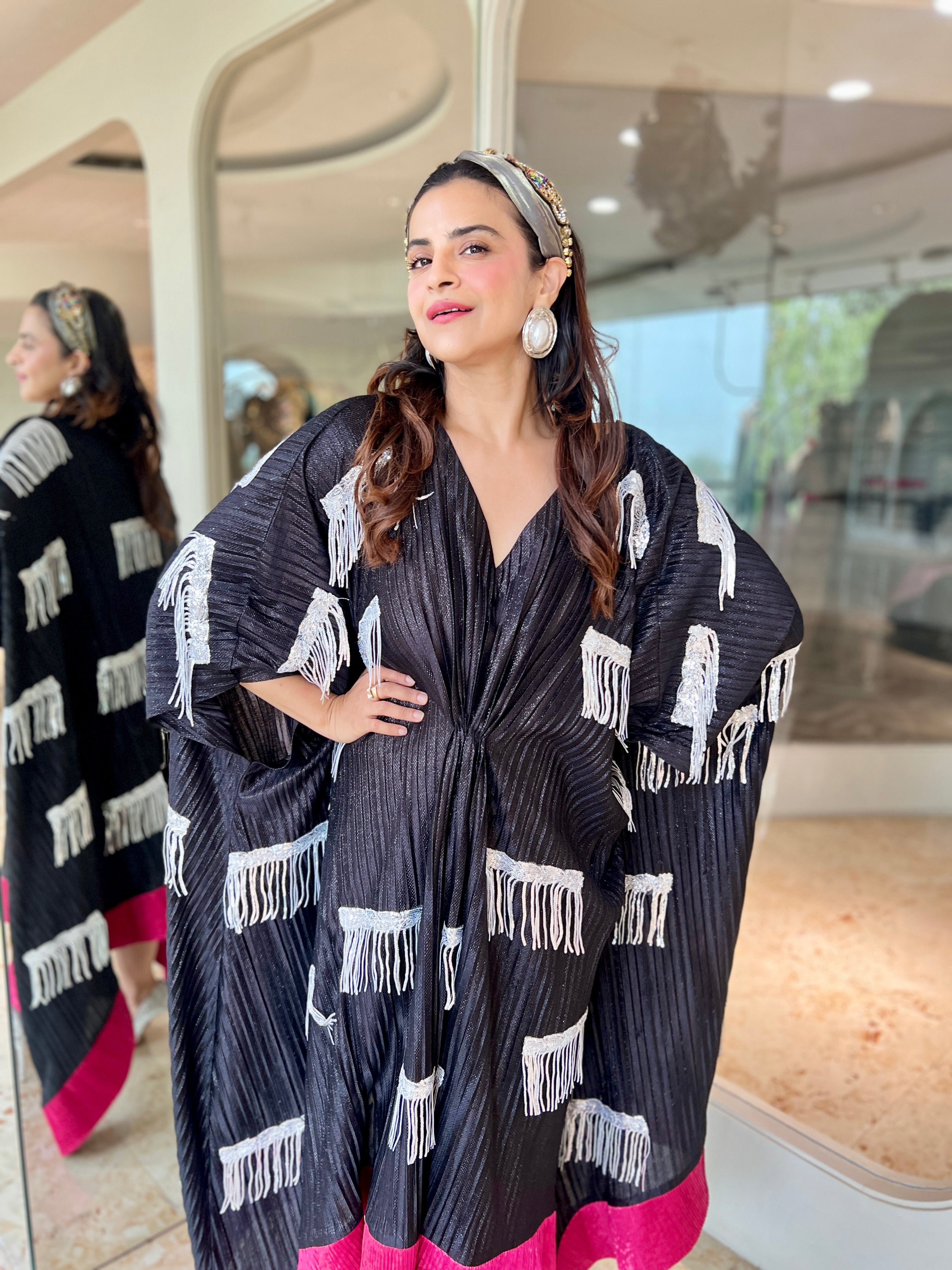 Black glitter tassel kaftan