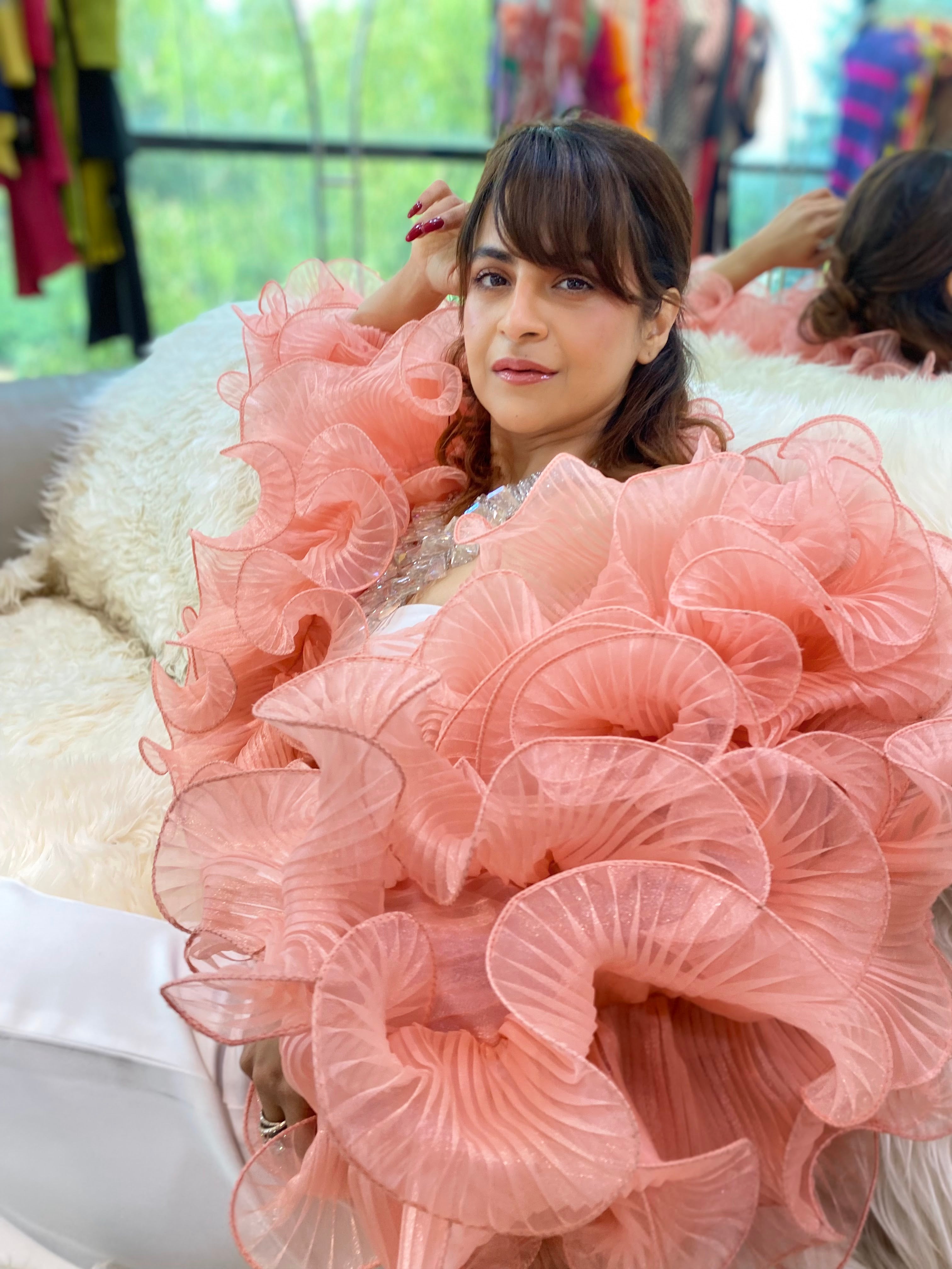 Coral Current Ruffle Cape in Peach