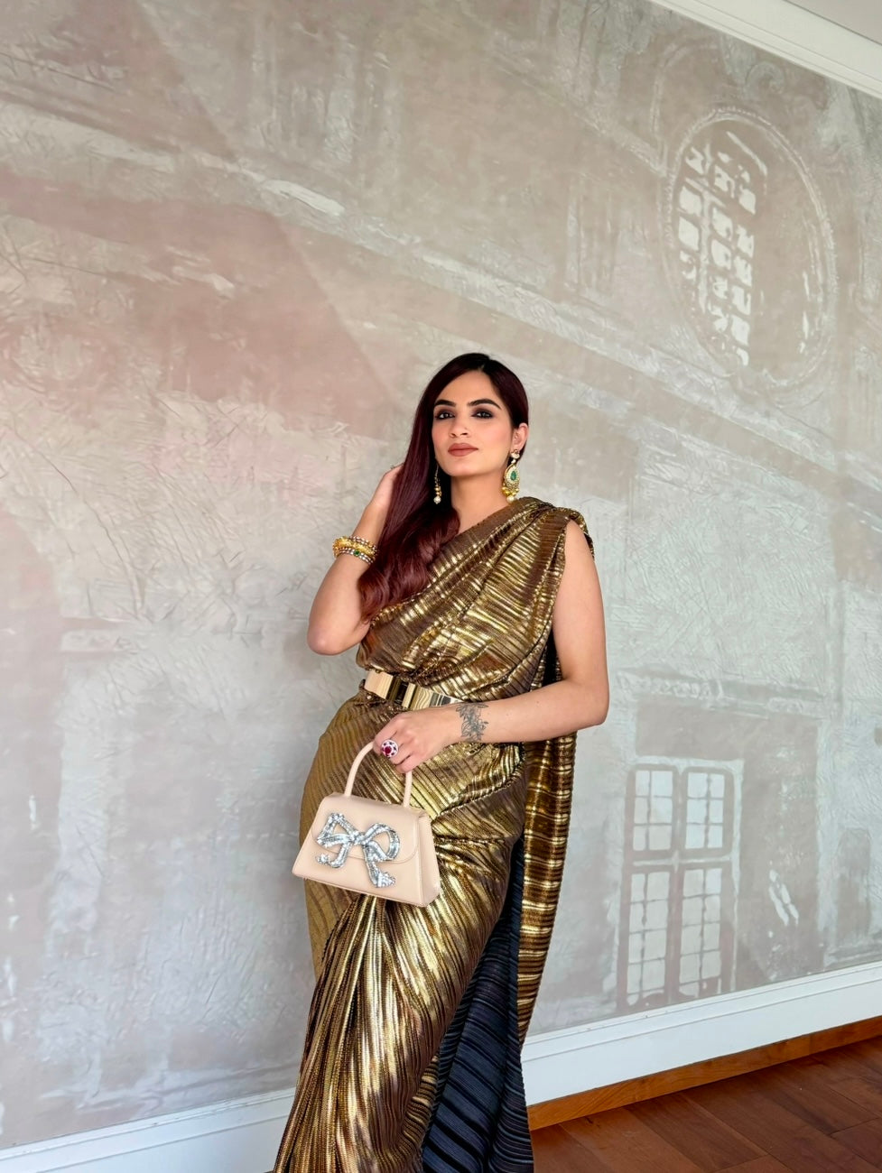 Renaissance Gold power drape saree blazer set