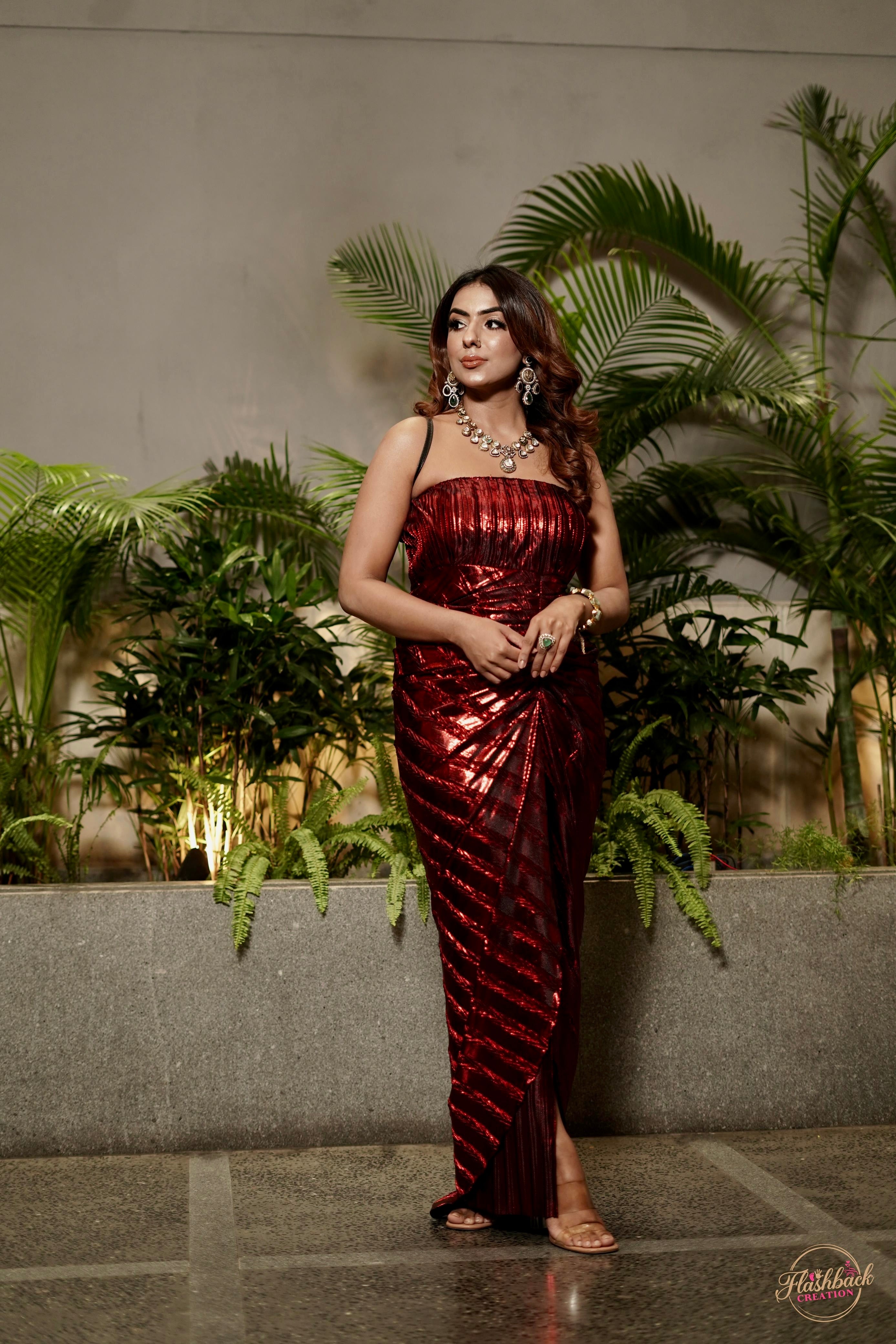 Venetian Red drape tube gown