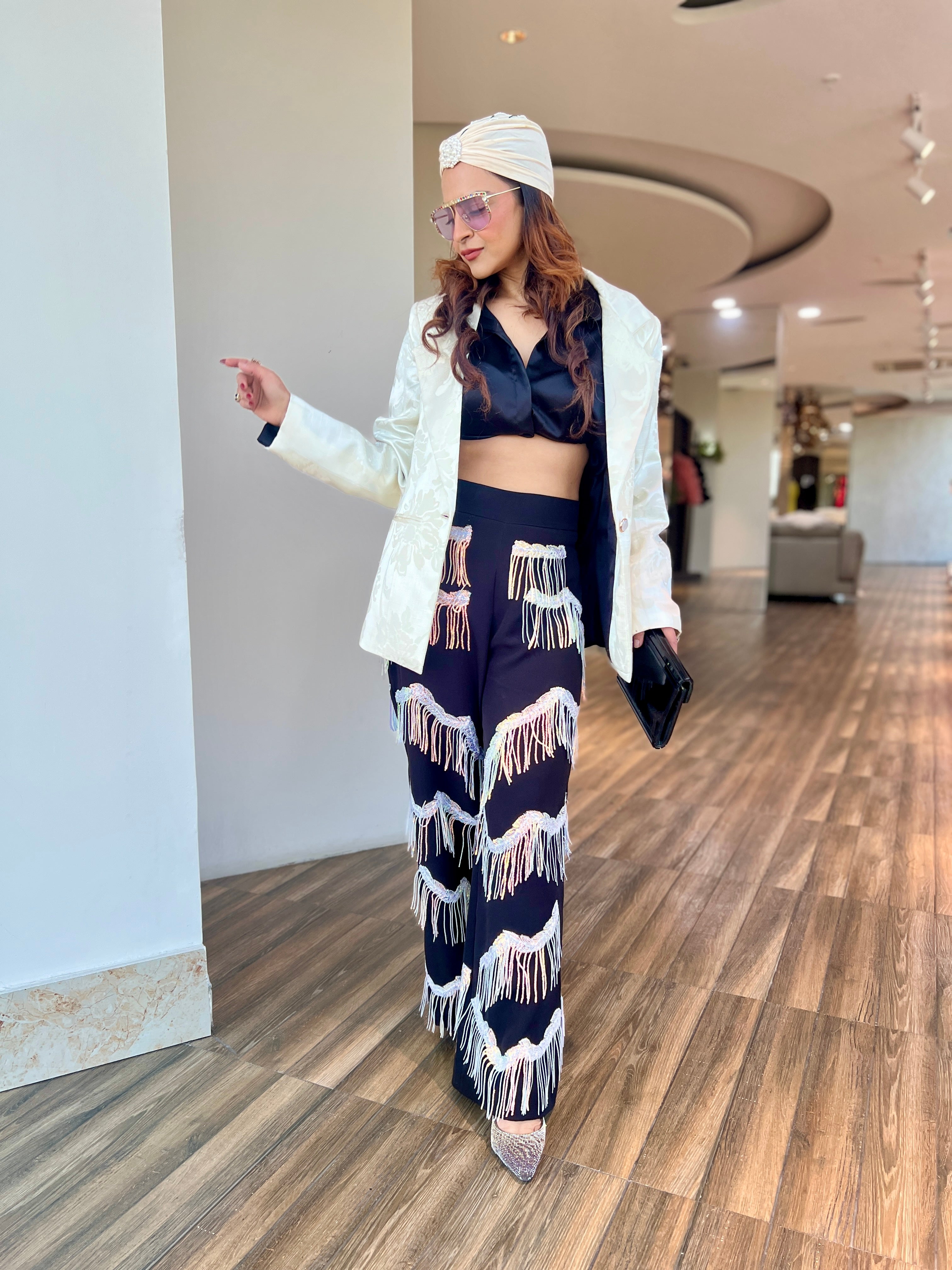 White Jacquard power blazer