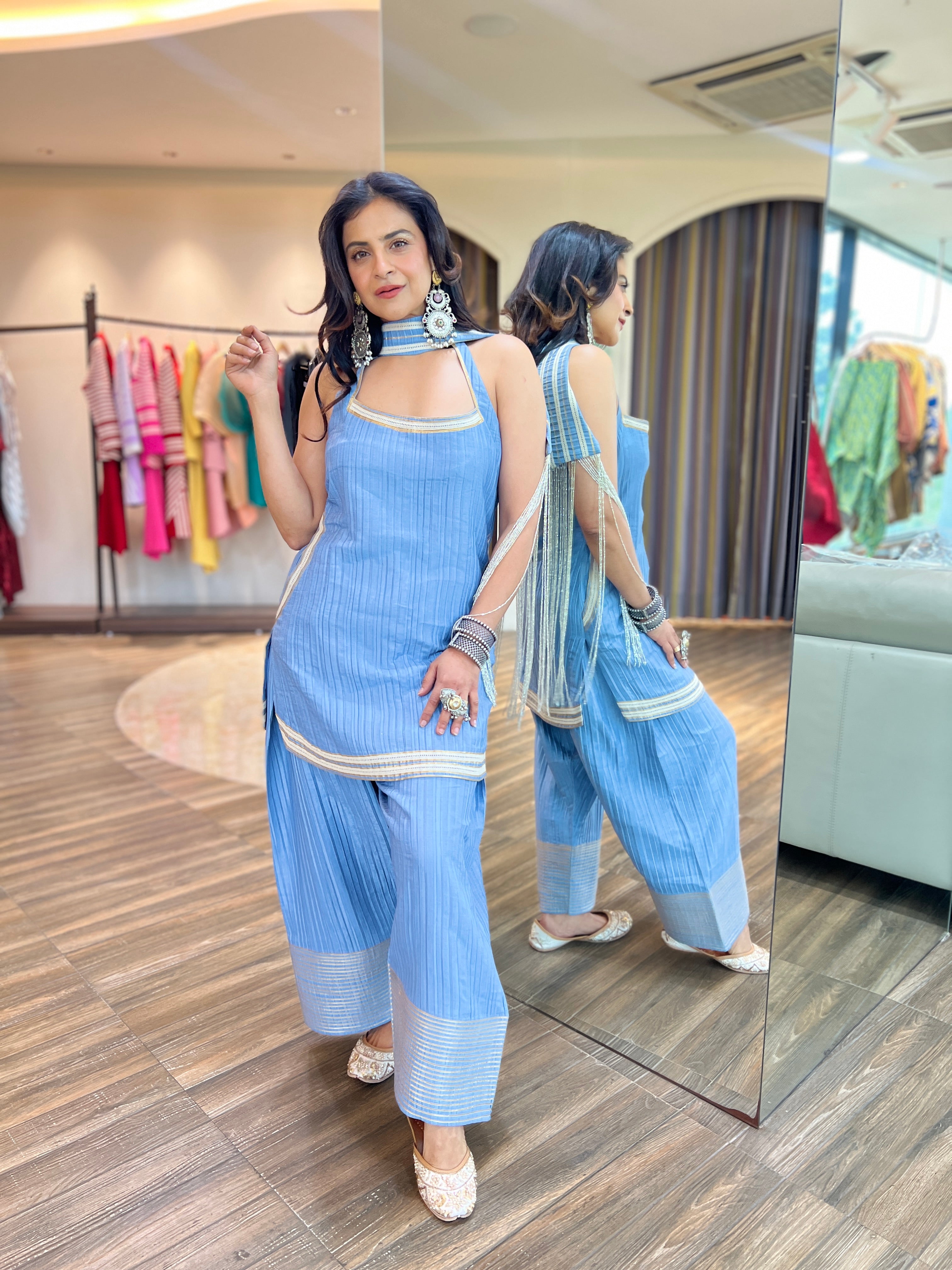 Denim blue farsi salwar set