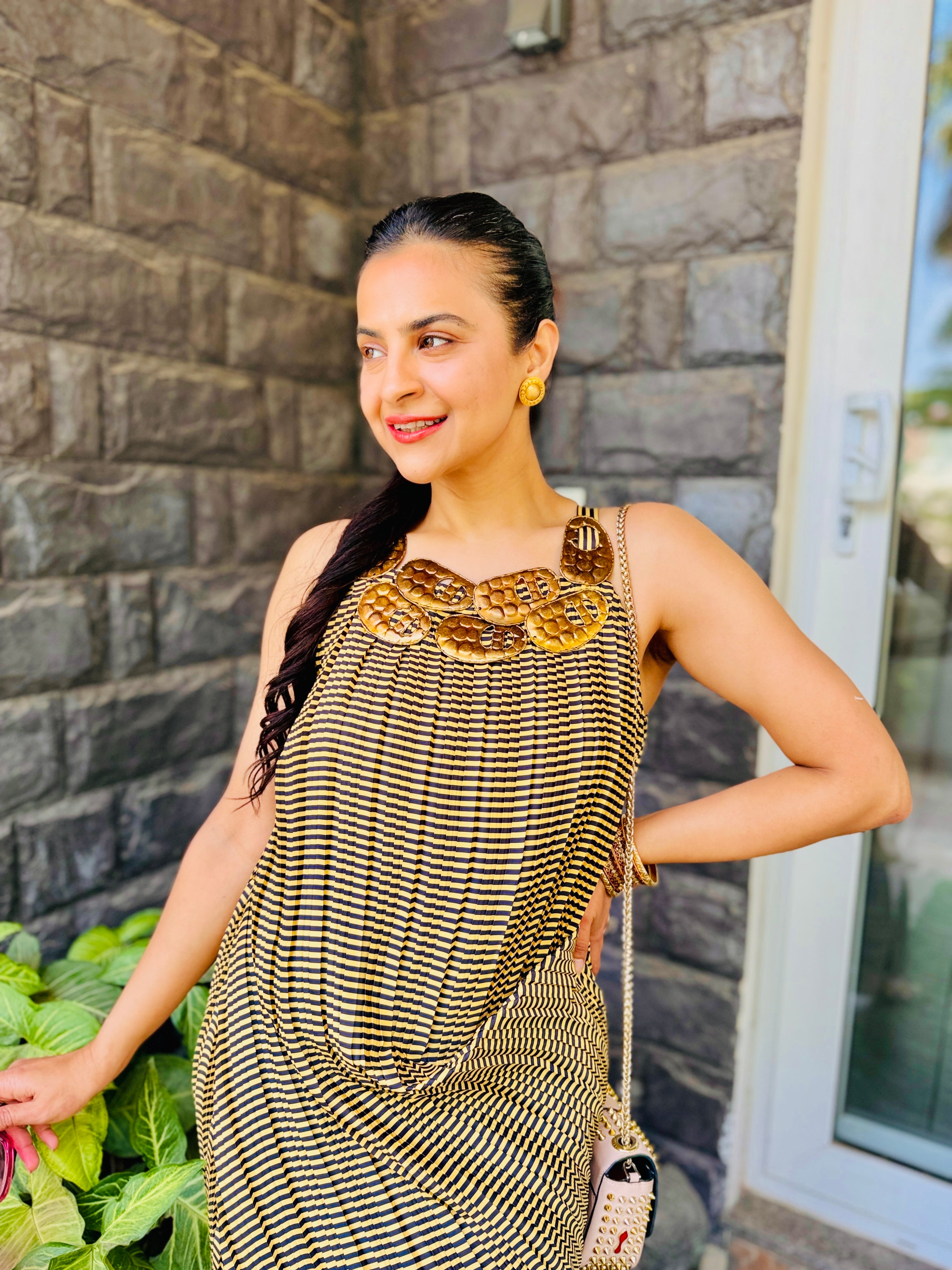 Yellow Stripe Metal Embellished Kurta