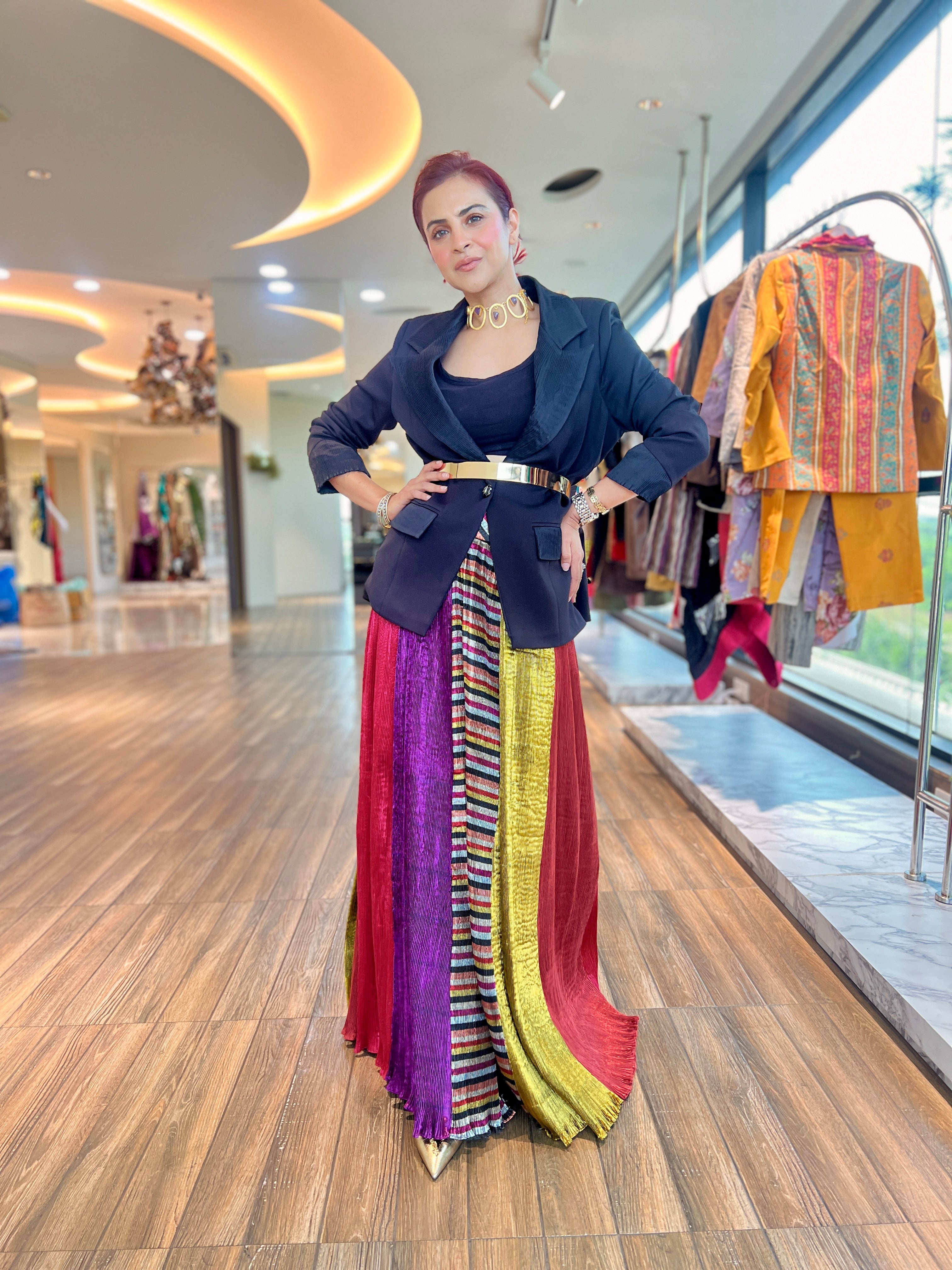 Multi color panel lehenga with Power Blazer