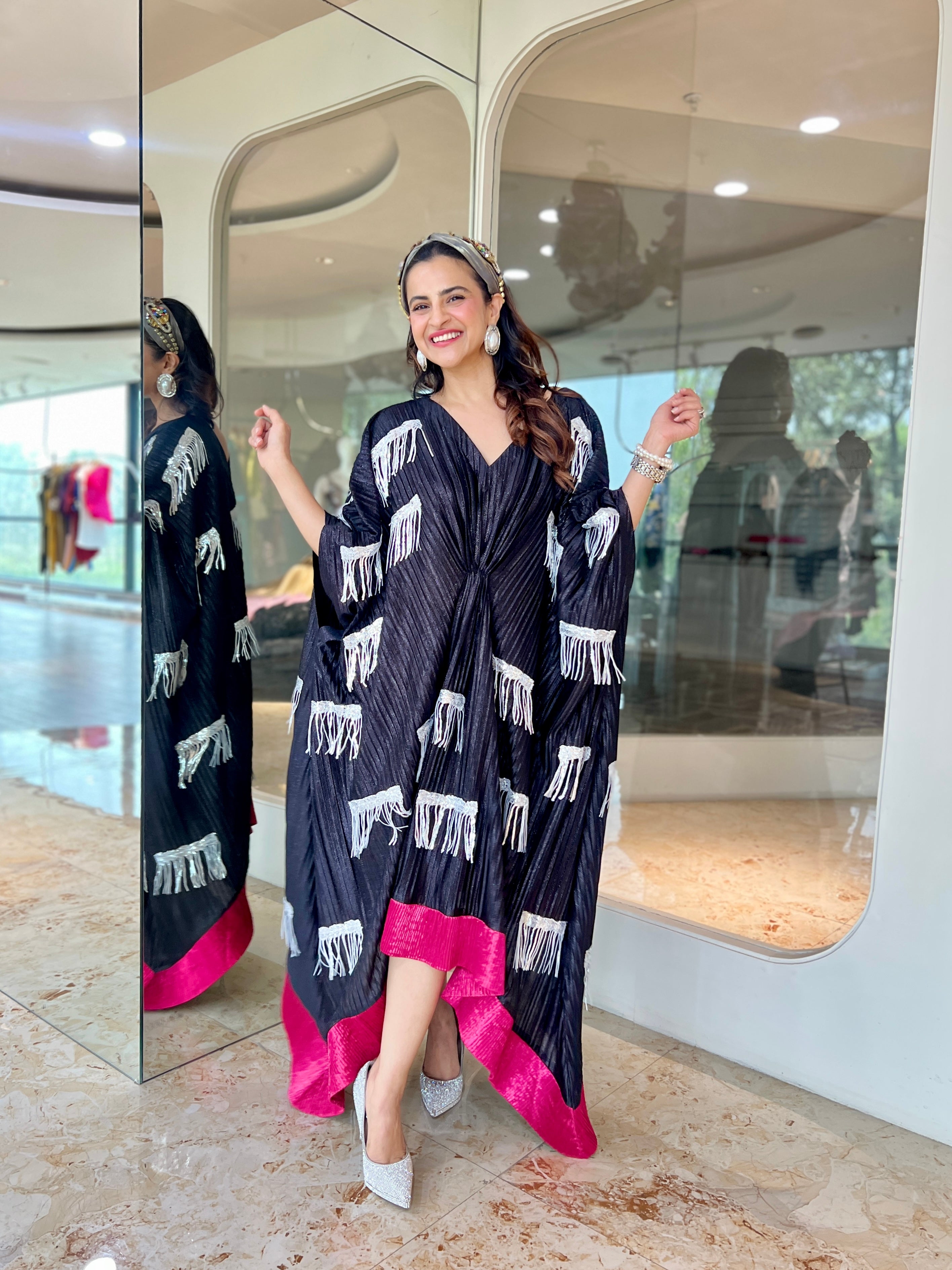 Black glitter tassel kaftan