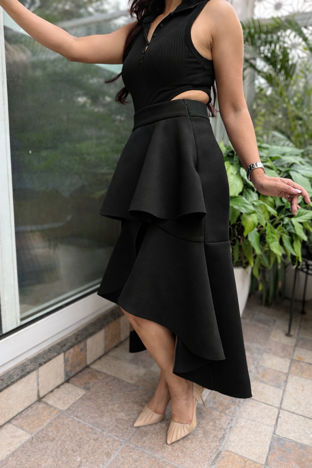 Ruffle Hi-Low Skirt in Black