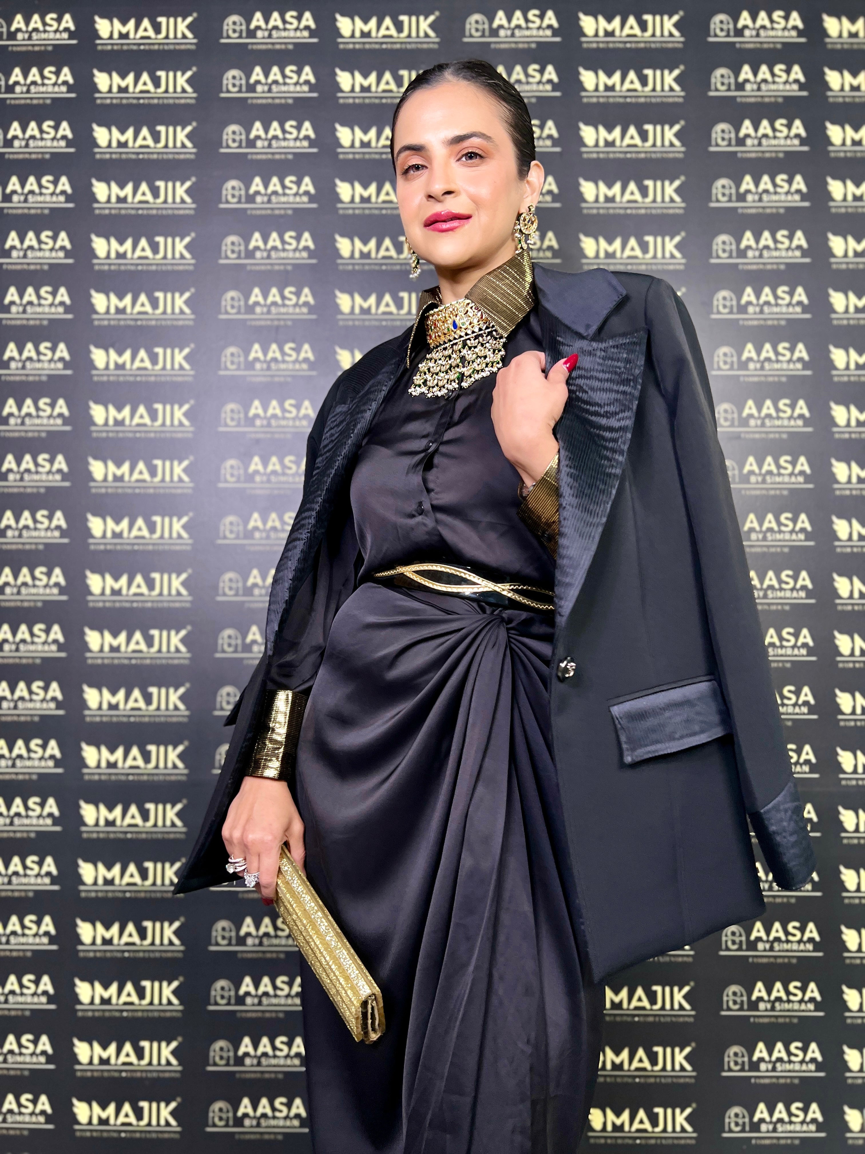 Black silk power blazer