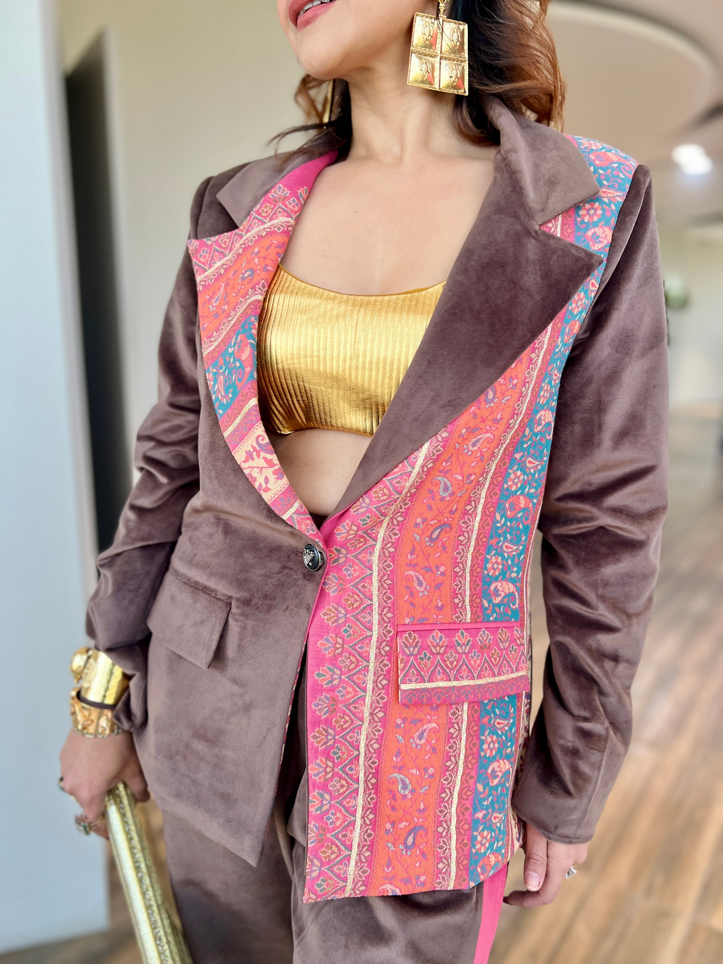 Amber Pink color block Power blazer set