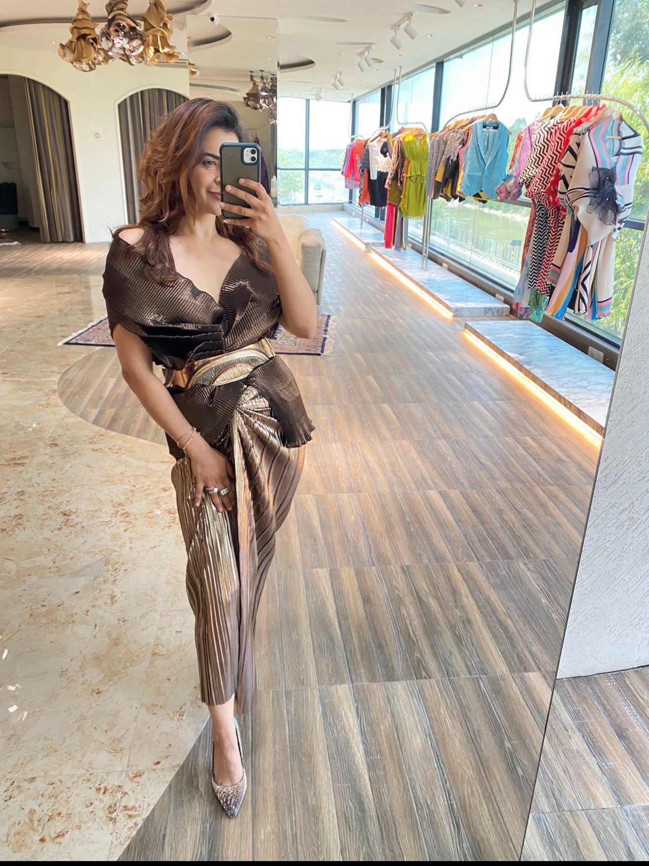 Copper foil skirt with knot tie up