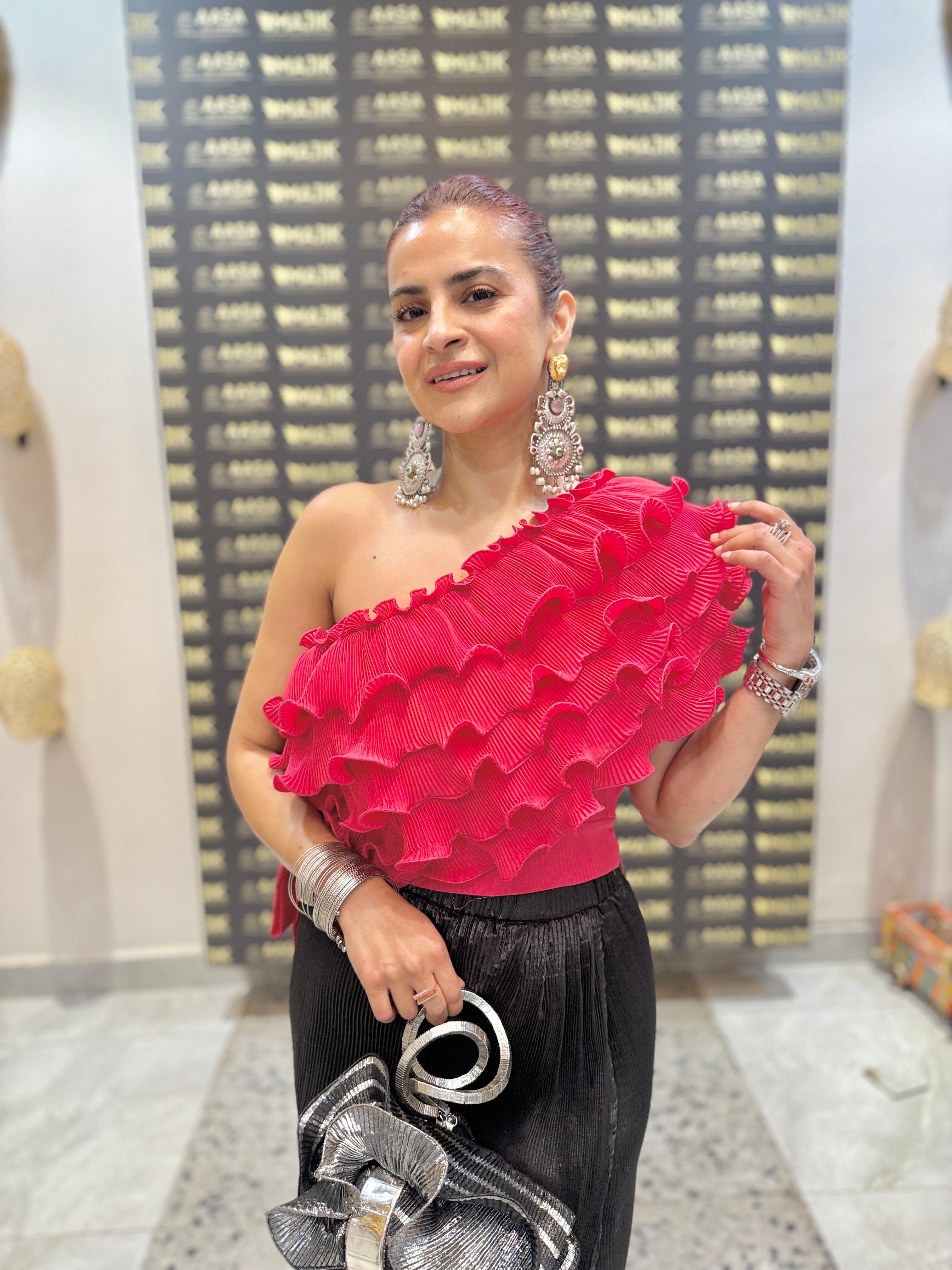 Pink floral ruffle top