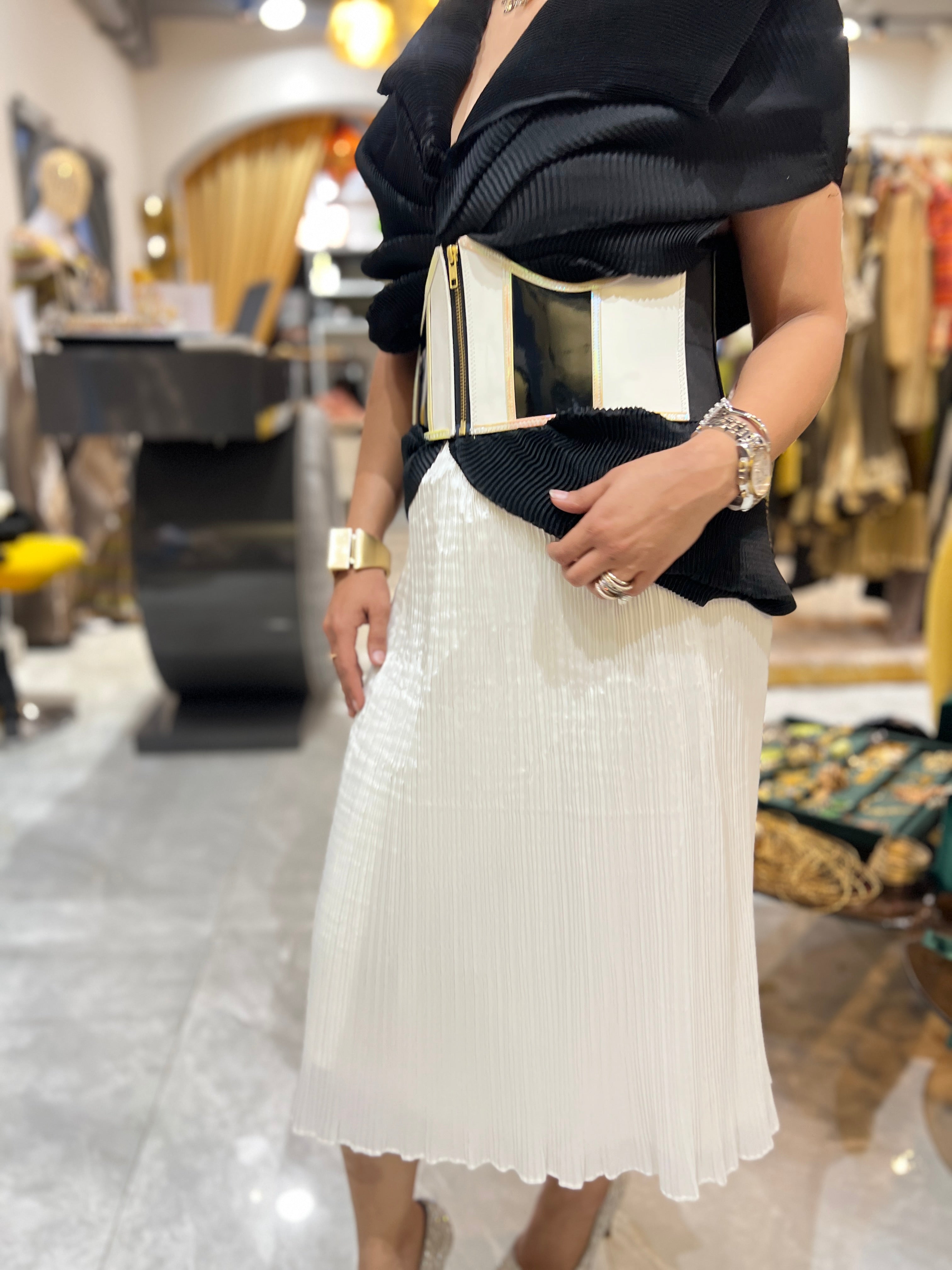 Black Satin Multi Drape Set with Belt