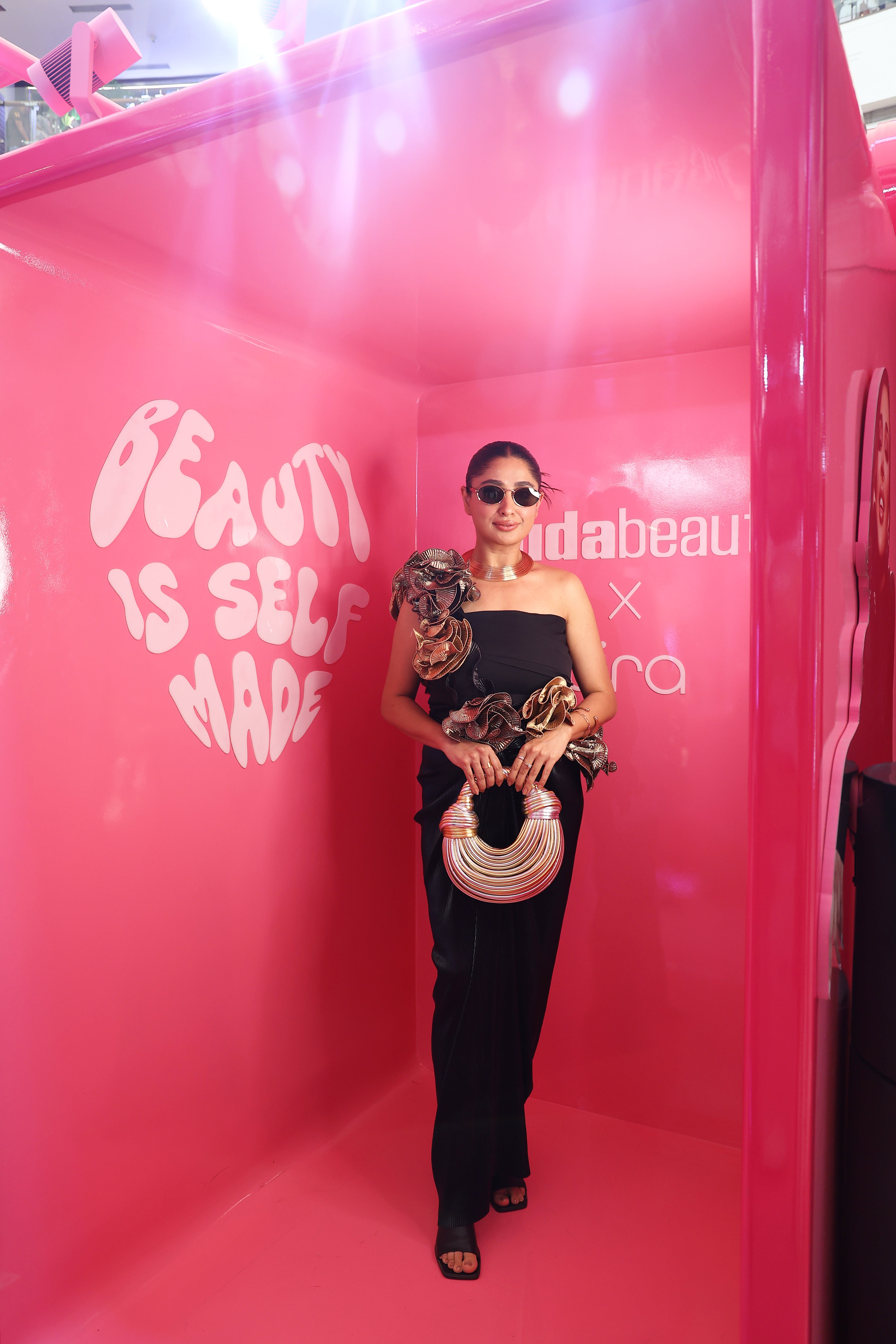 Black floral drape skirt set