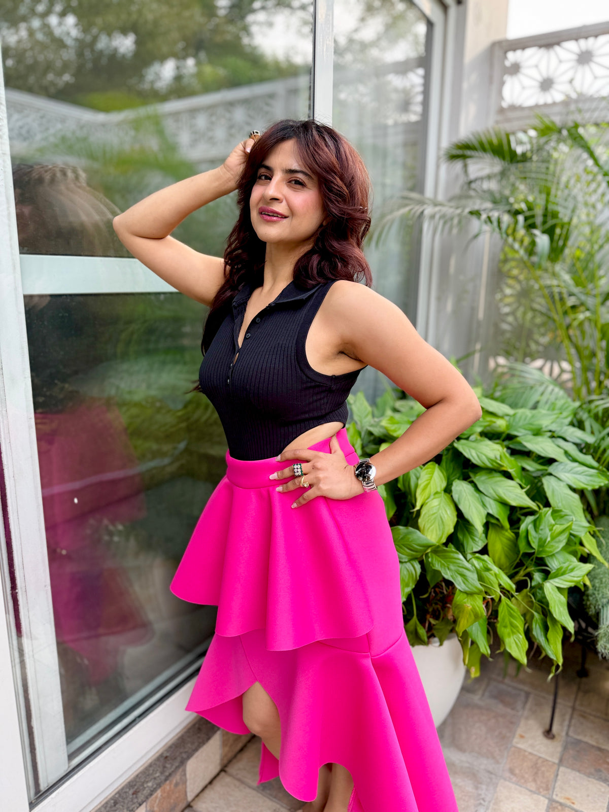 Ruffle Hi-Low Skirt in Pink
