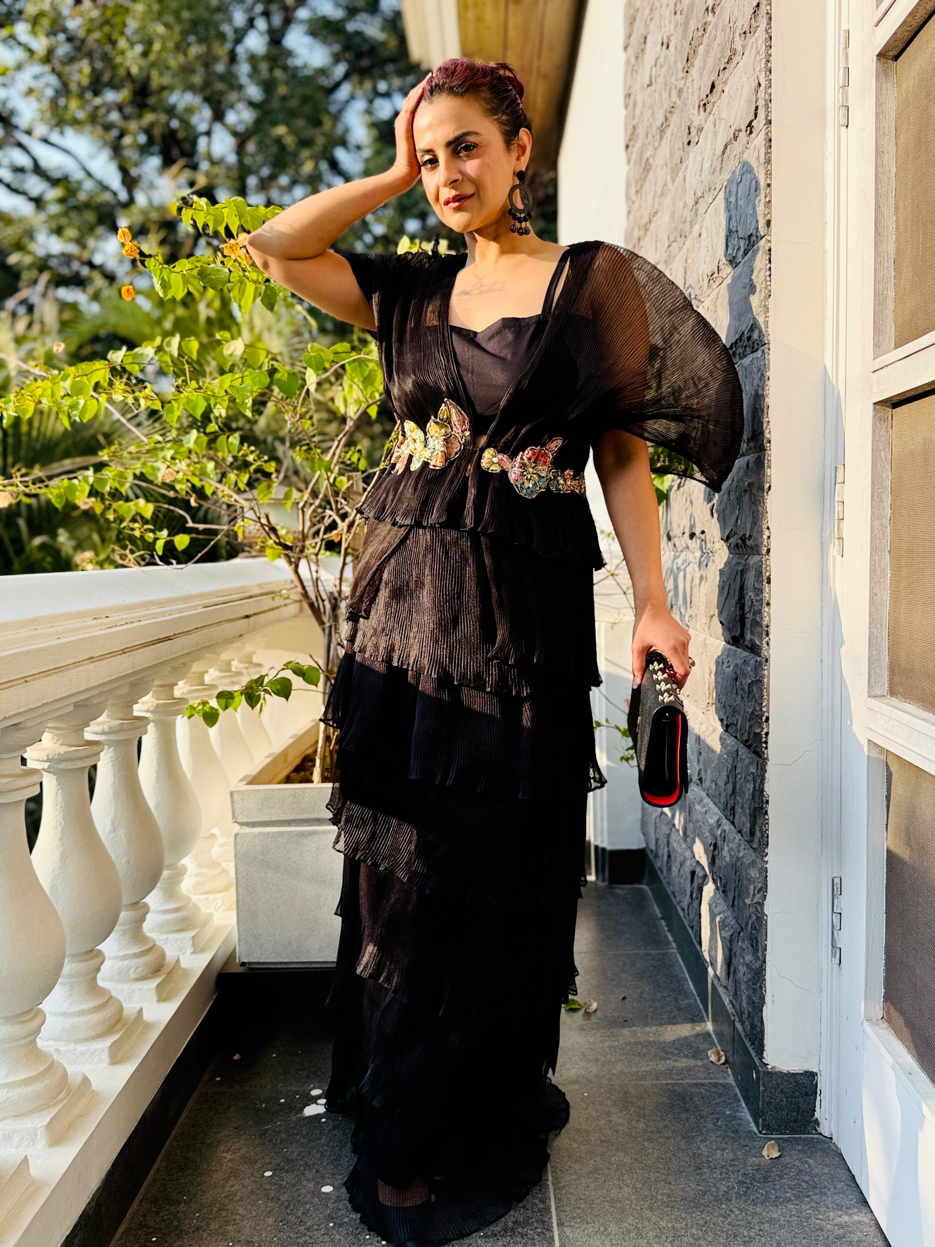 Black embroidered moon with tutu skirt set